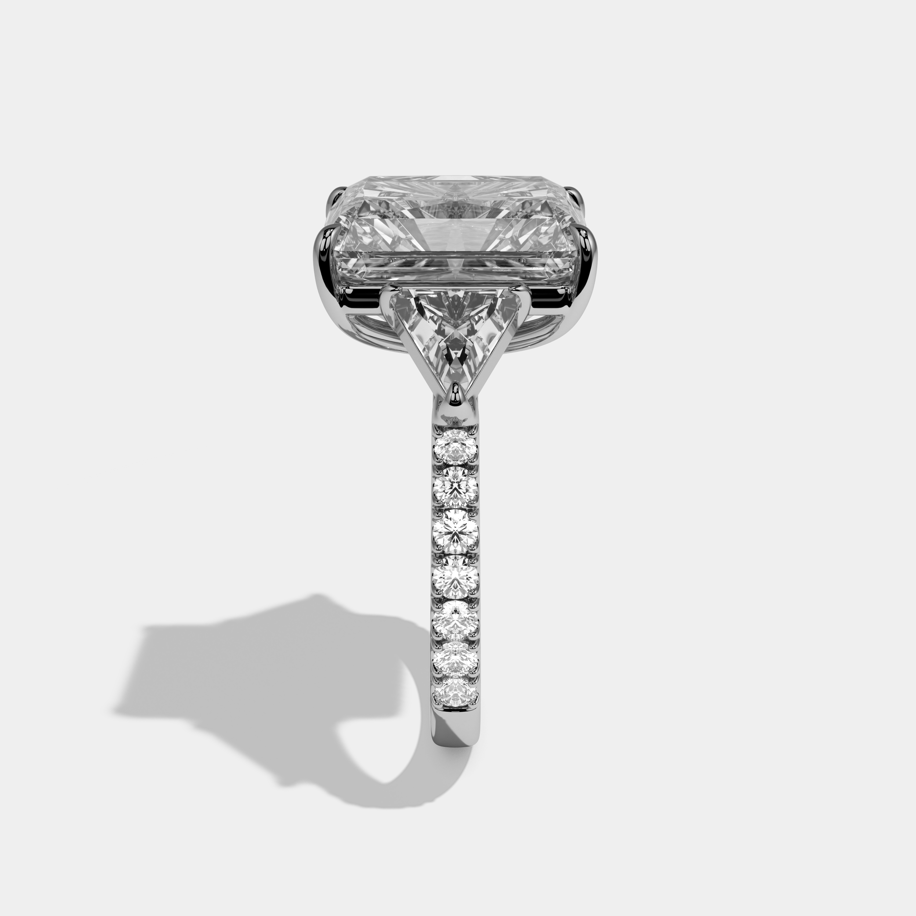 Sofia Radiant Cut Diamond Halo With Triangle Sides Diamond Band Engagement Ring 10ct 18k White Gold
