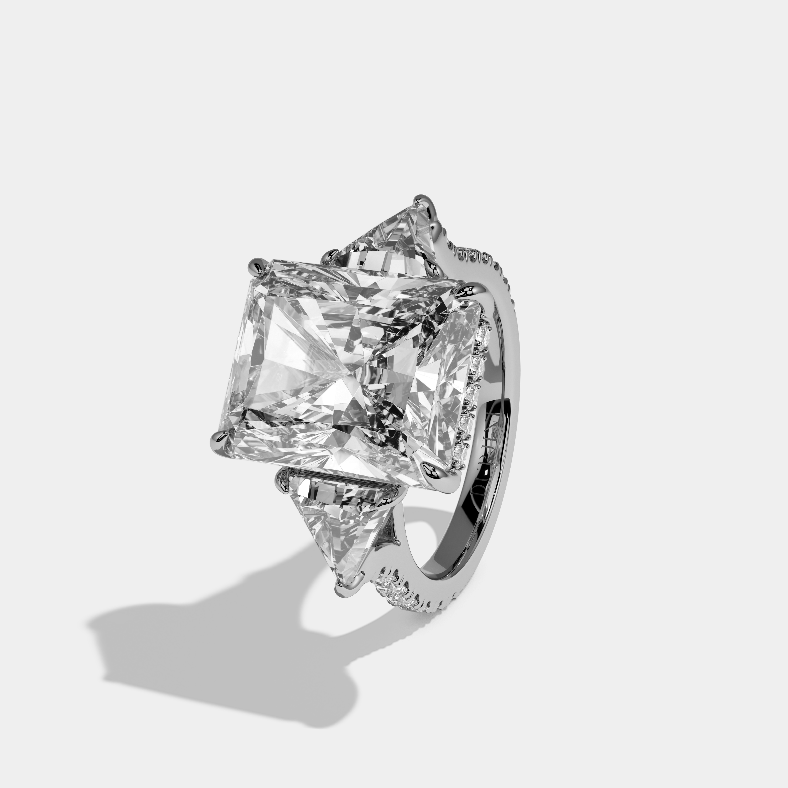 Sofia Radiant Cut Diamond Halo With Triangle Sides Diamond Band Engagement Ring 10ct 18k White Gold