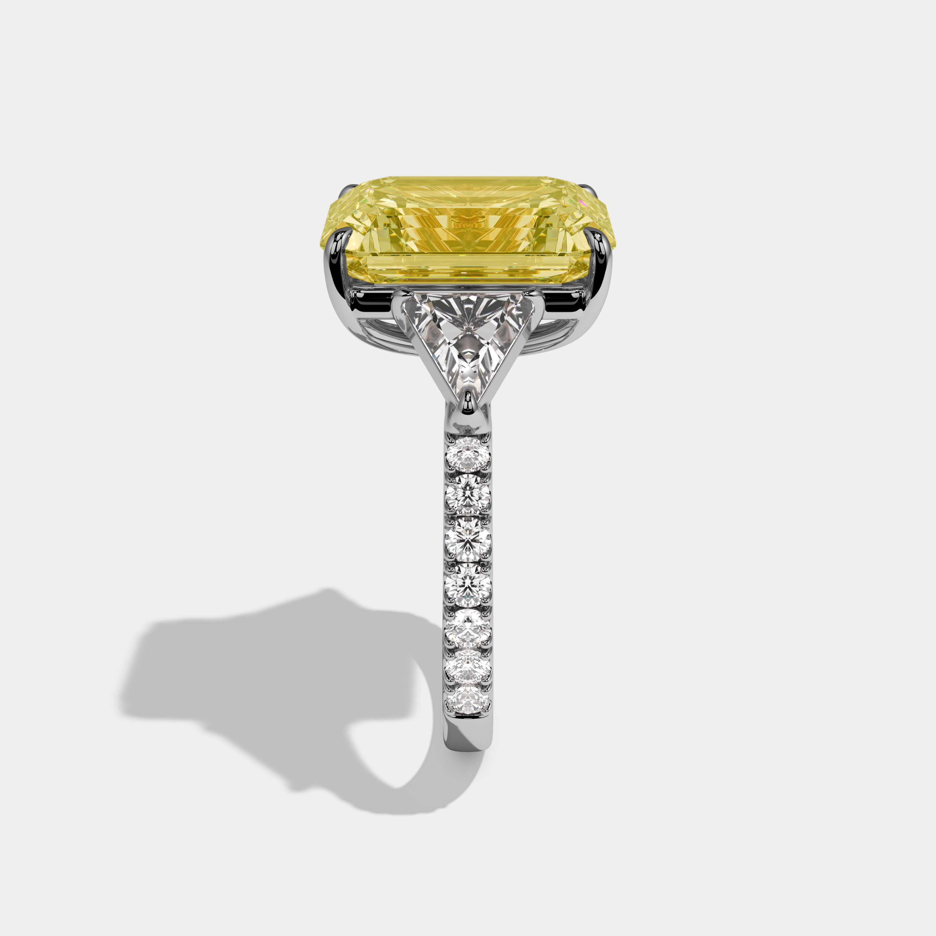 Celestine Fancy Yellow Emerald Cut Diamond Halo With Triangle Sides Engagement Ring 10ct 18k White Gold