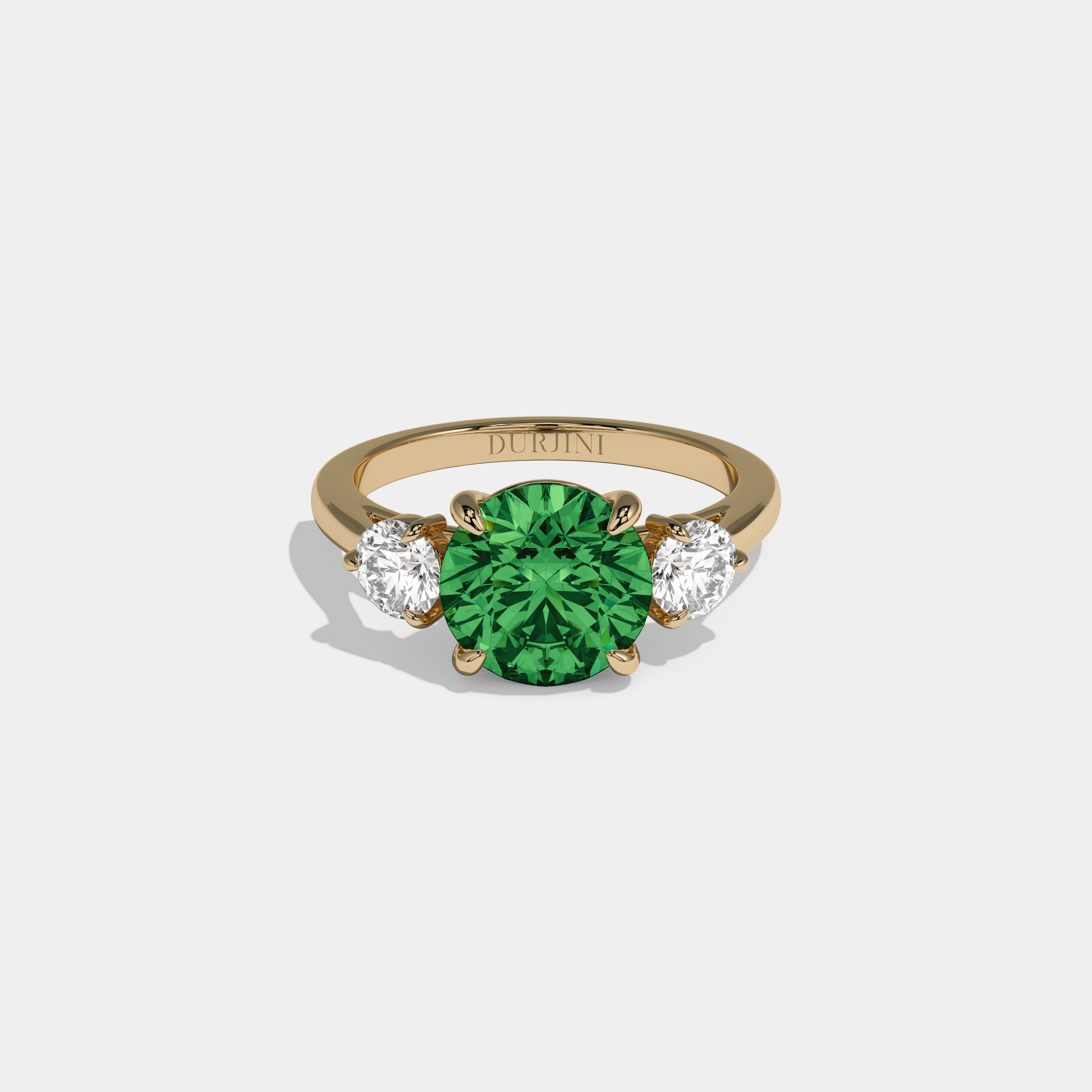 Margaret Fancy Dark Green Round Brilliant Cut Diamond Plain Band With Round Cut Sides Engagement Ring 7ct 18K Yellow Gold