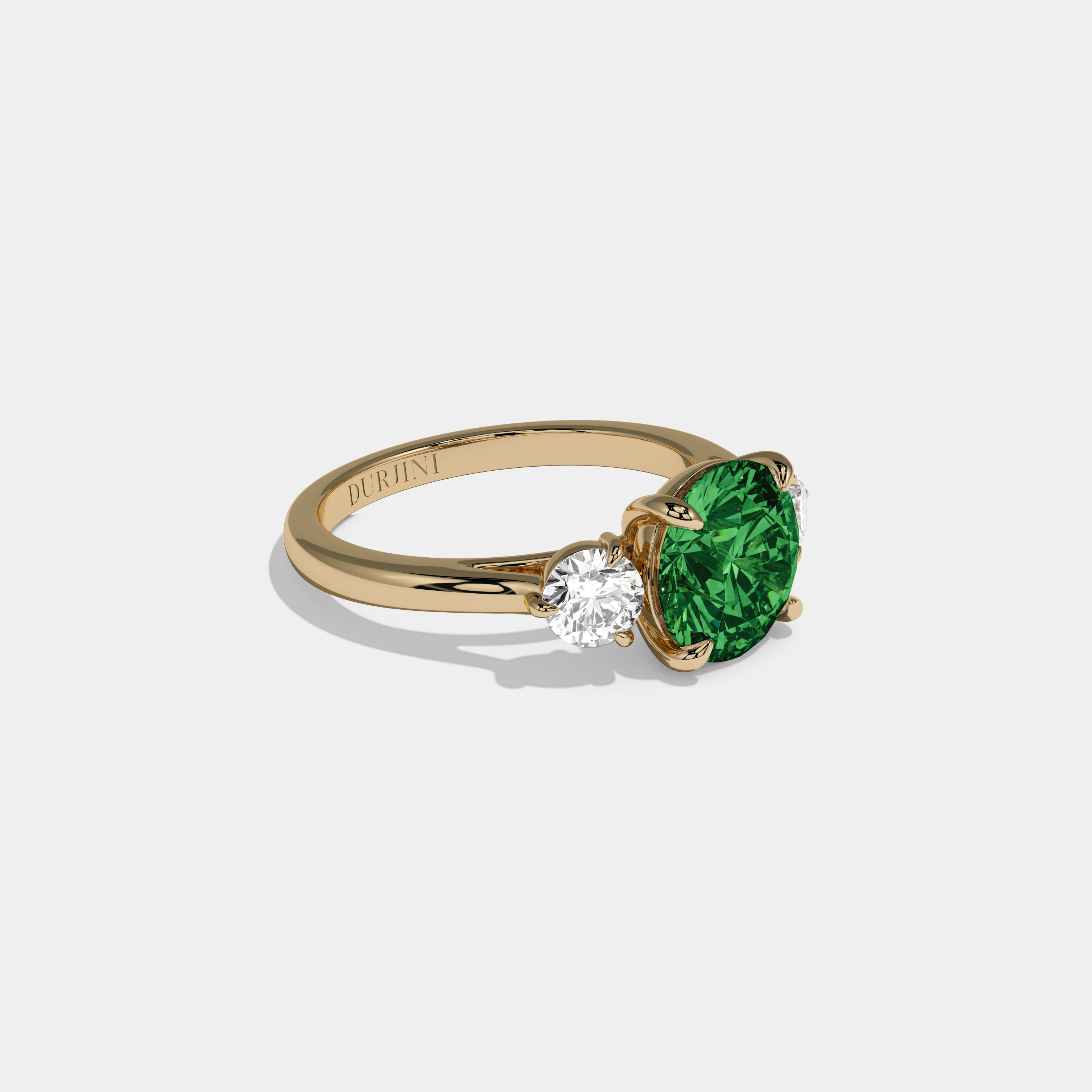 Margaret Fancy Dark Green Round Brilliant Cut Diamond Plain Band With Round Cut Sides Engagement Ring 7ct 18K Yellow Gold
