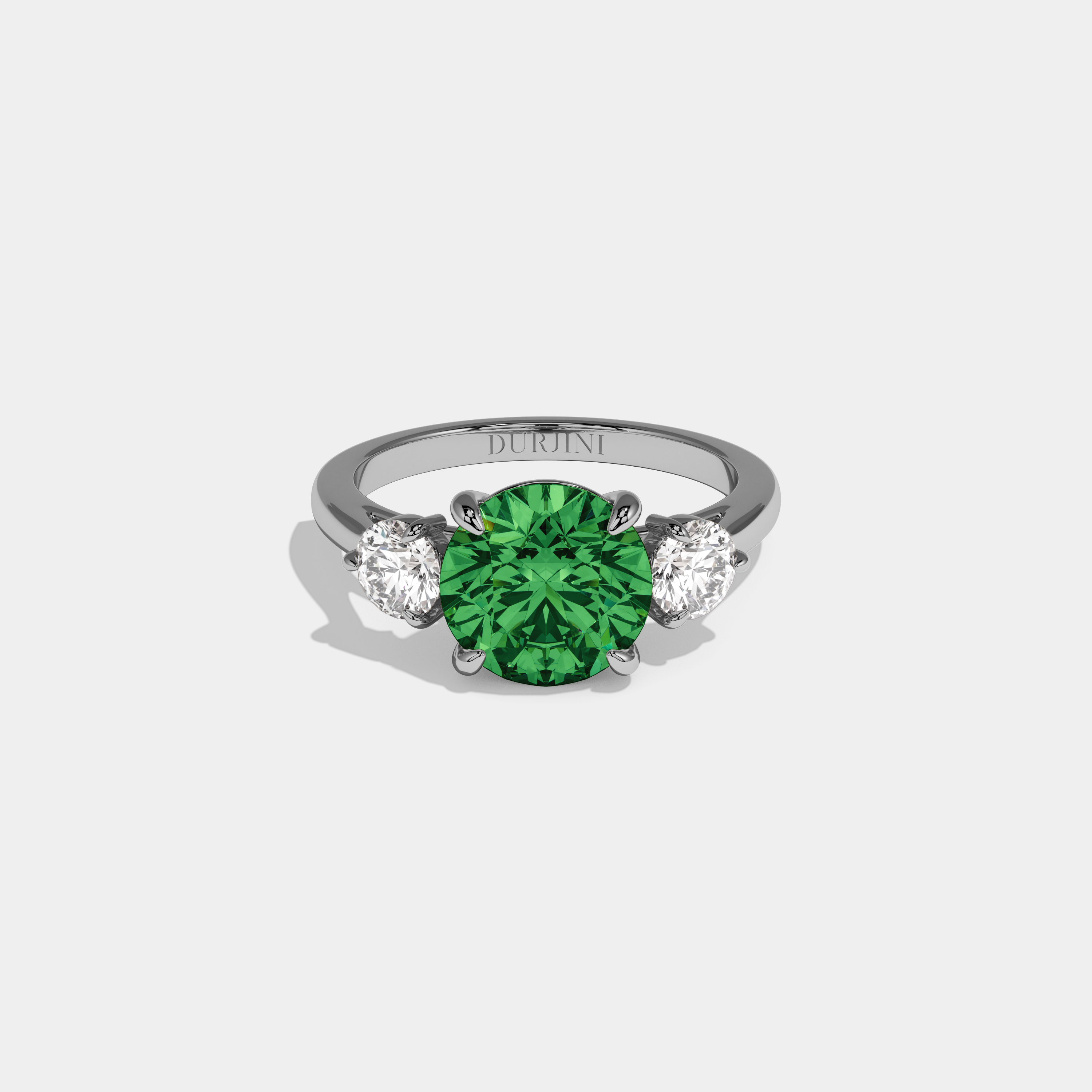 Charlotte Fancy Dark Green Round Brilliant Cut Diamond Plain Band With Round Cut Sides Engagement Ring 7ct 18K White Gold
