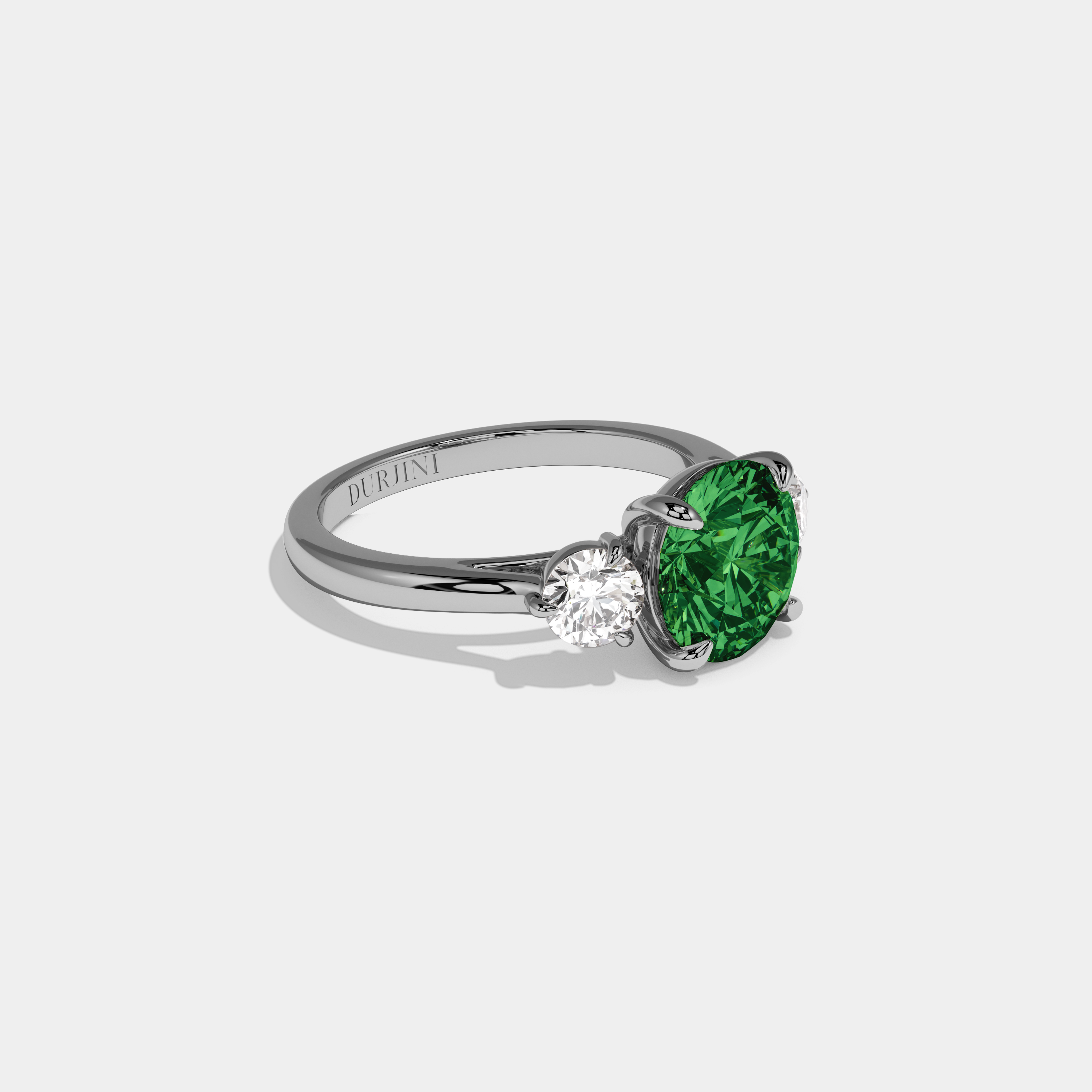 Charlotte Fancy Dark Green Round Brilliant Cut Diamond Plain Band With Round Cut Sides Engagement Ring 7ct 18K White Gold