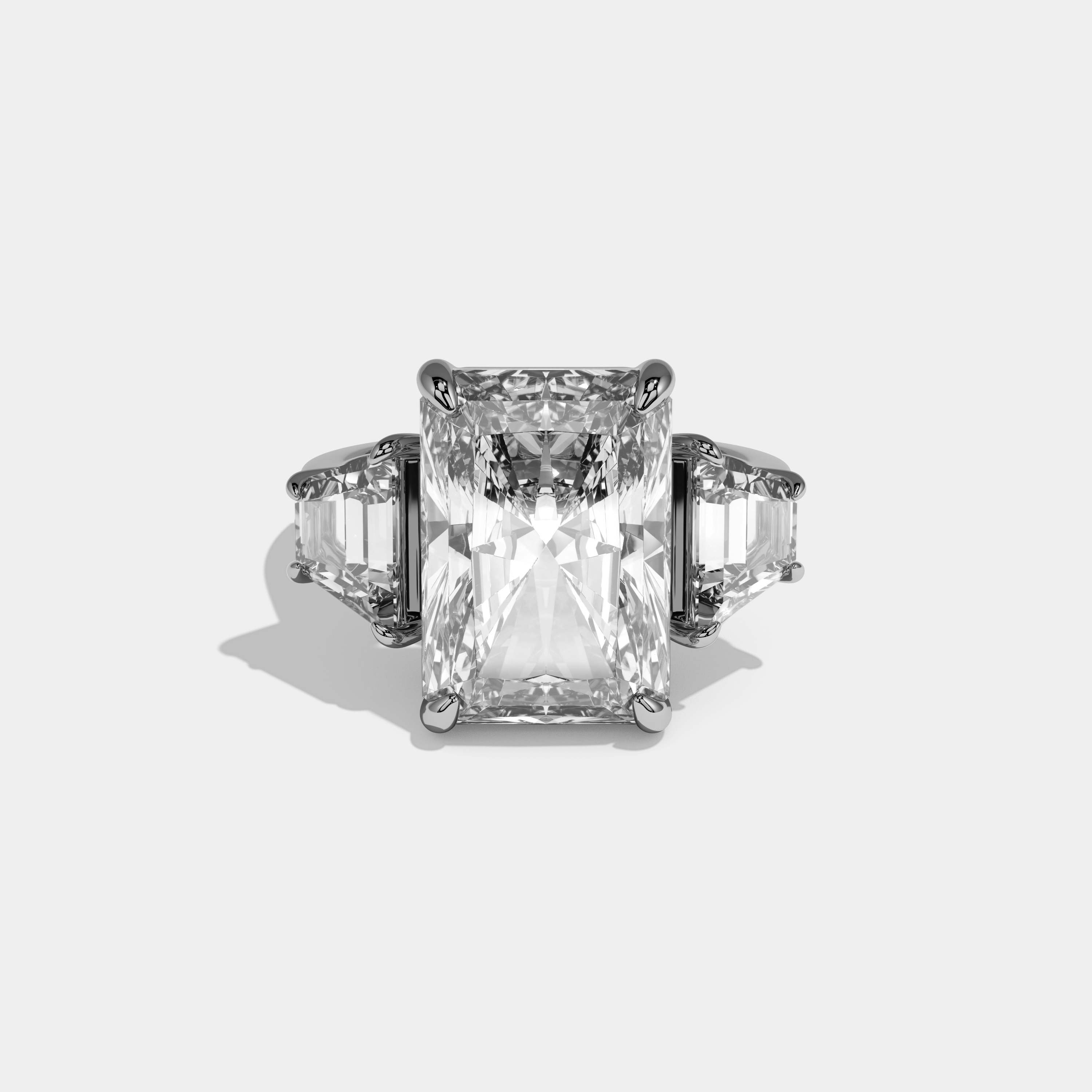 Penelope Radiant Cut Diamond Halo With Trapizoid Sides Diamond Band Engagement Ring 10ct 18k White Gold