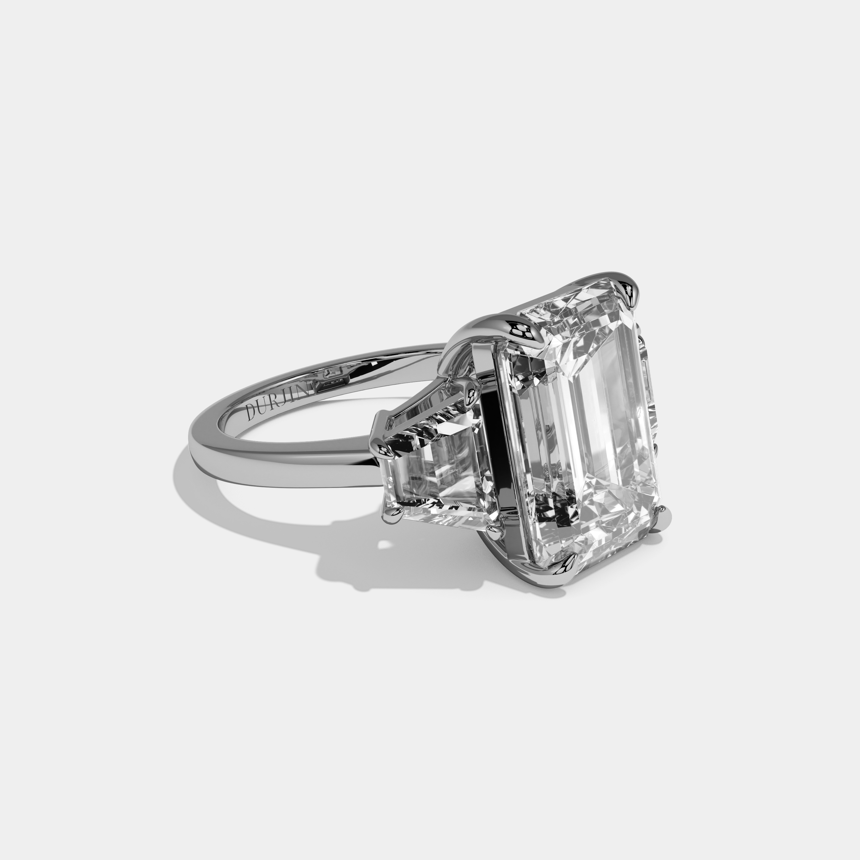 Layla Emerald Cut Diamond Plain Band With Quad Cut Sides Engagement Ring 10ct 18k White Gold