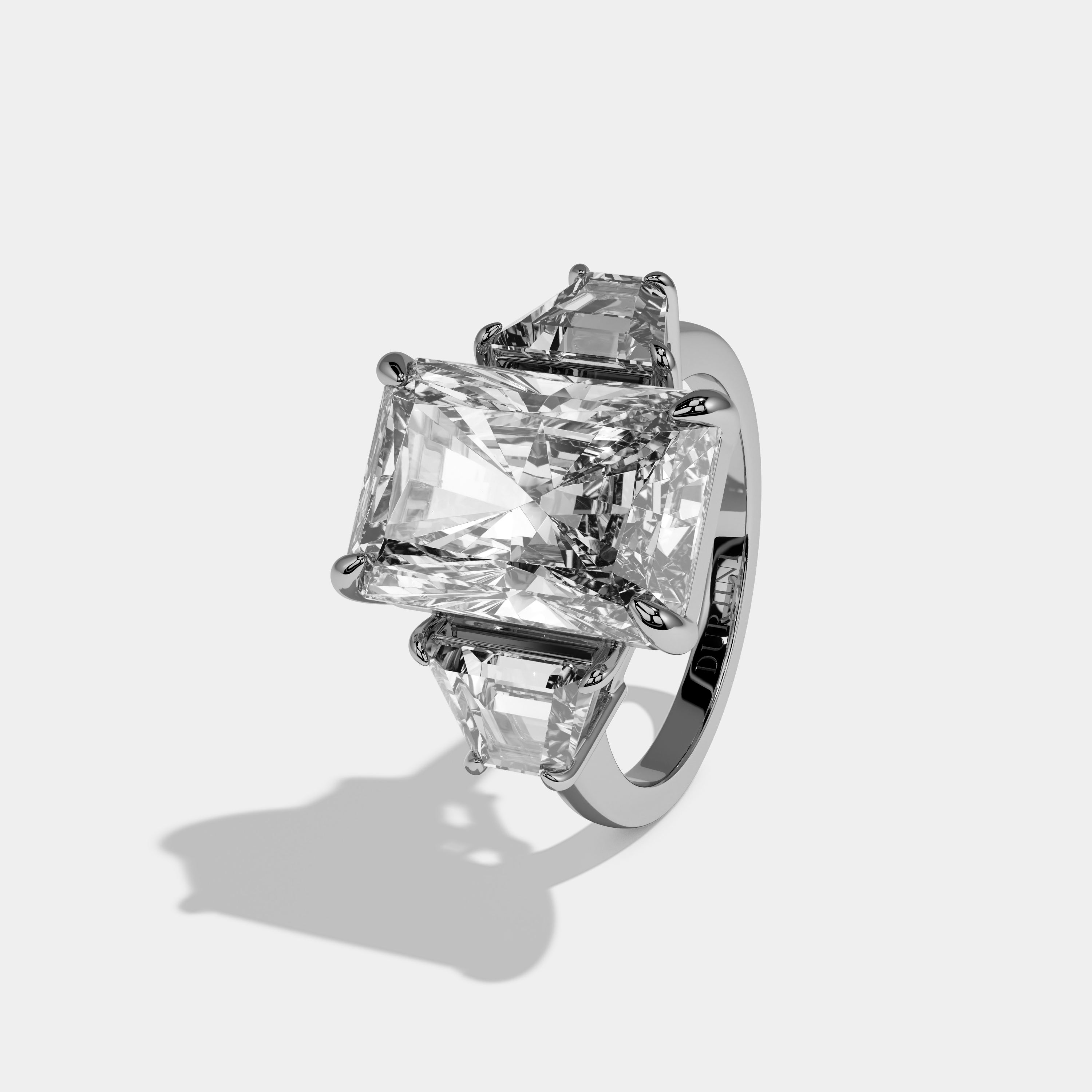 Penelope Radiant Cut Diamond Halo With Trapizoid Sides Diamond Band Engagement Ring 10ct 18k White Gold