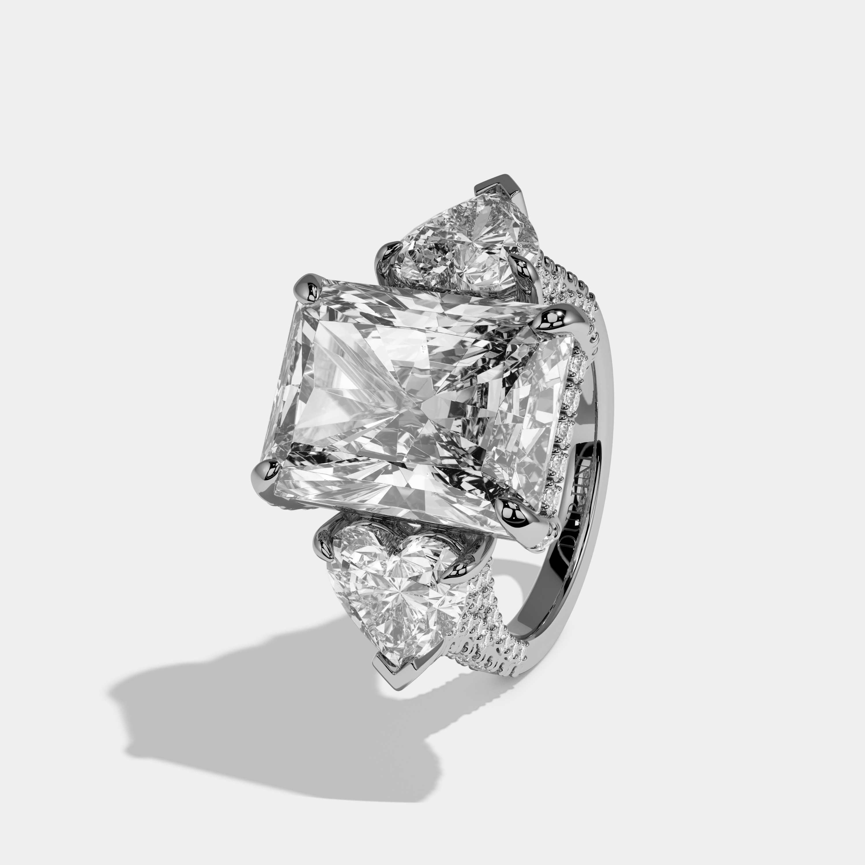 Violet Radiant Cut Diamond Halo With Heart Sides Engagement Ring 10ct 18k White Gold