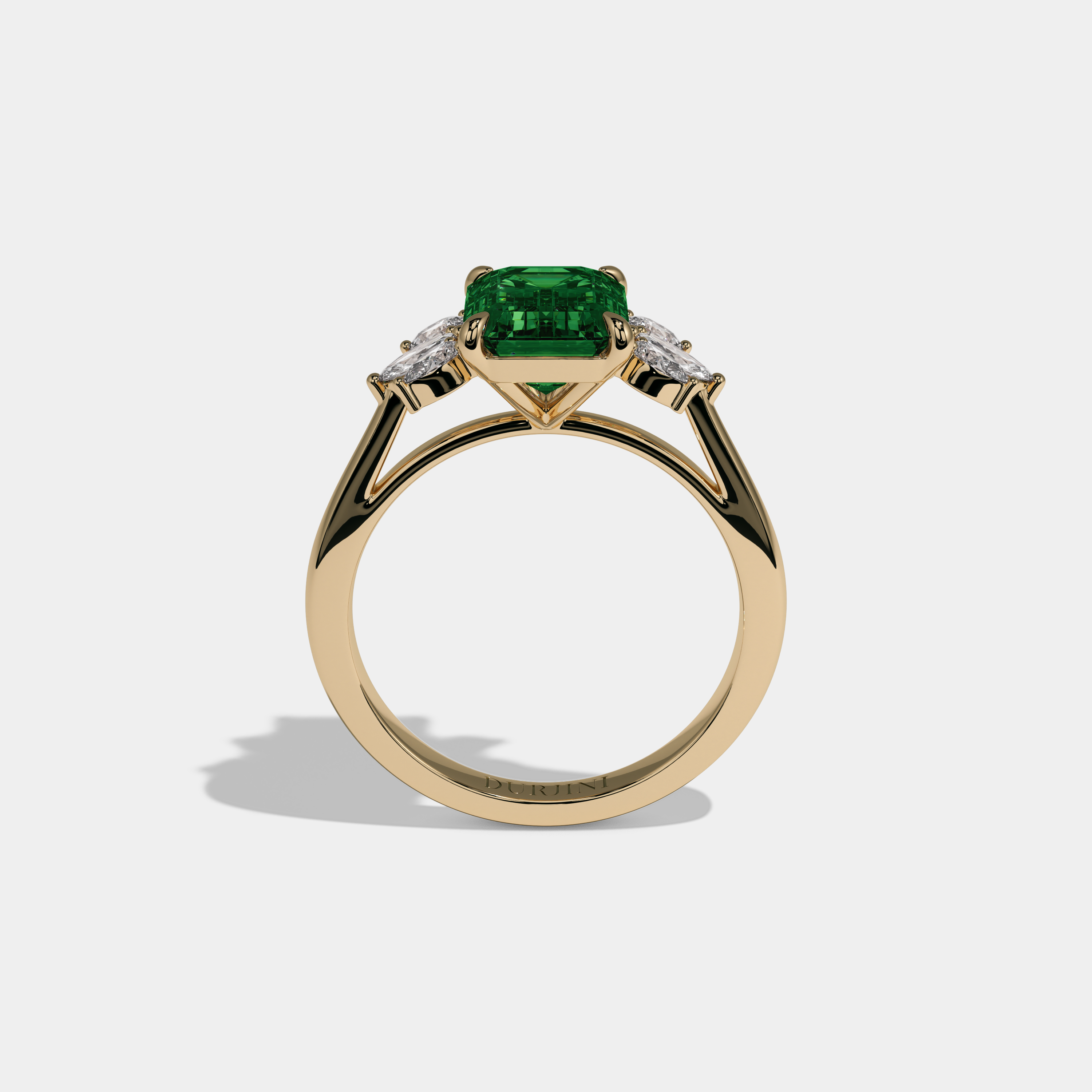Margaret Fancy Dark Green Emerald Cut Diamond Plain Band With Marquise Cut Sides Engagement Ring 6ct 18K Yellow Gold