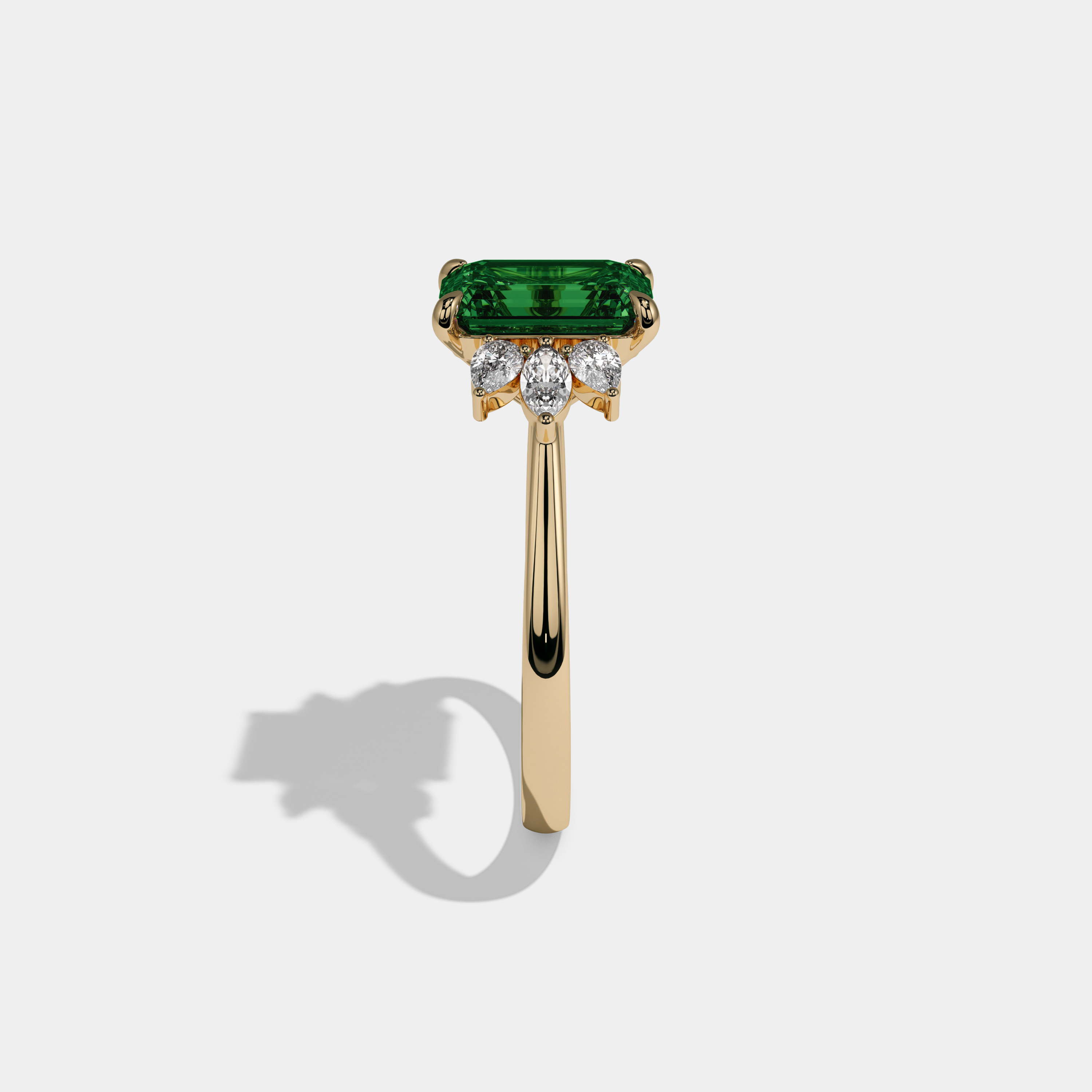 Margaret Fancy Dark Green Emerald Cut Diamond Plain Band With Marquise Cut Sides Engagement Ring 6ct 18K Yellow Gold