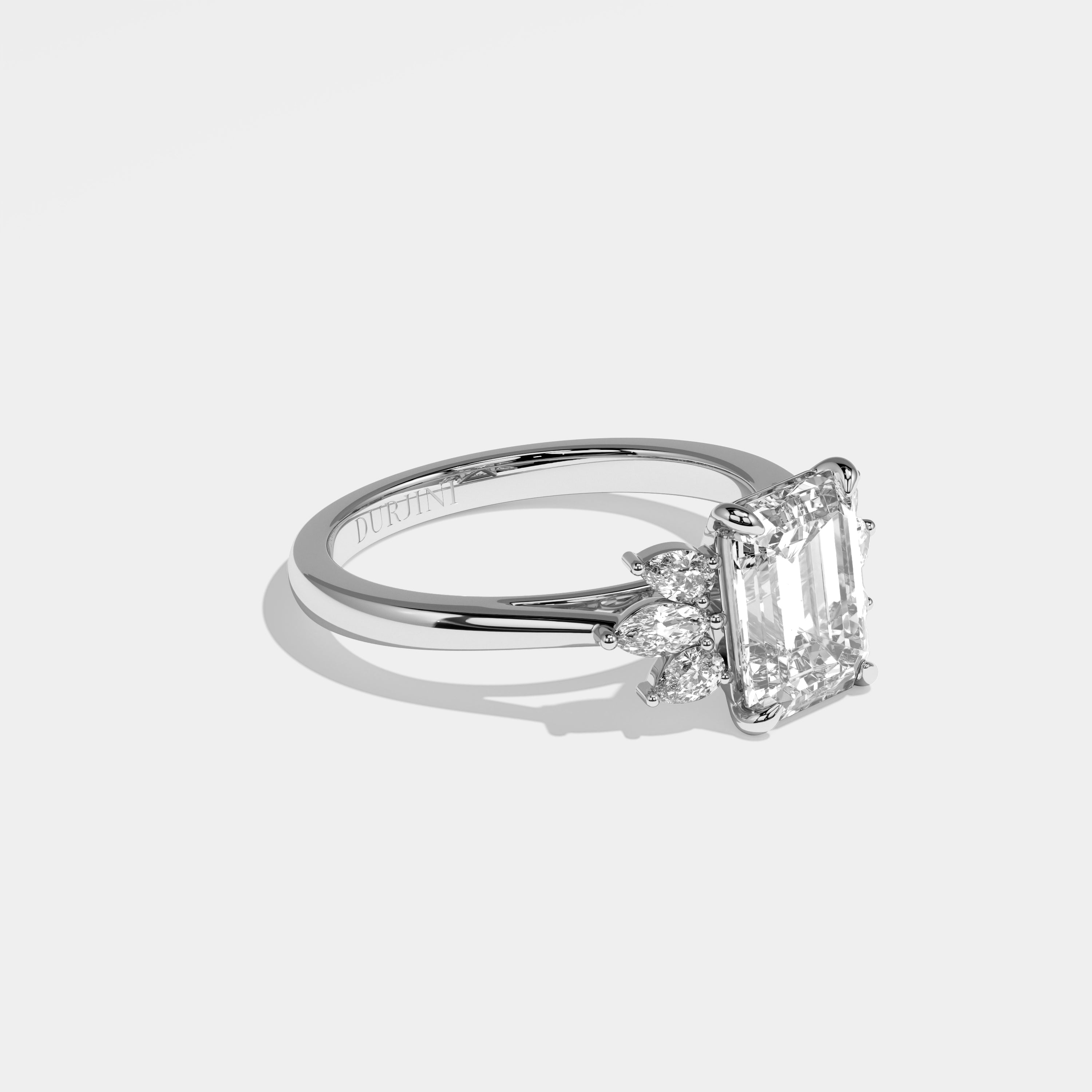 Mane emerald-cut diamond engagement ring in 18K white gold by Kurbãni Durjini, right view