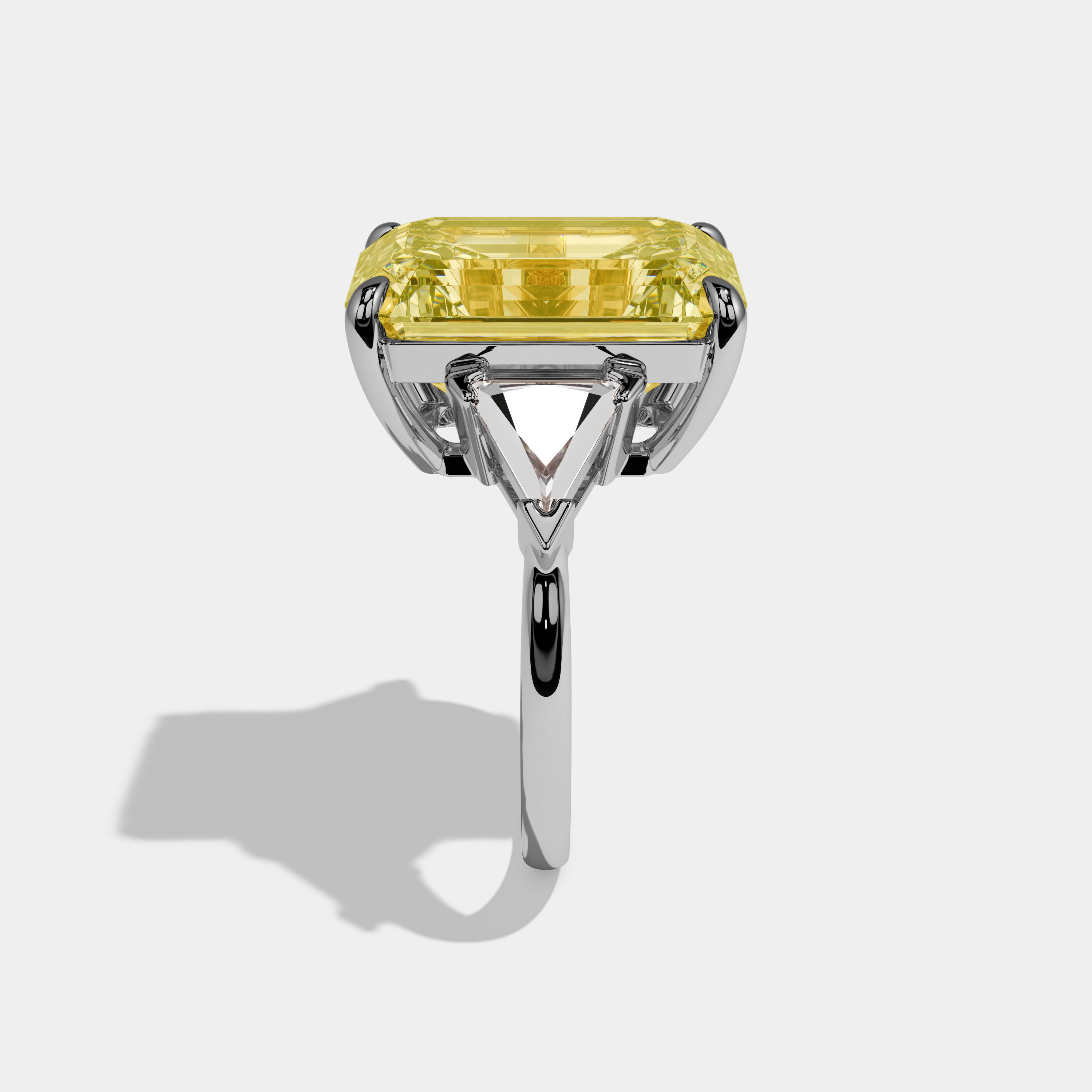 Rosie Fancy Yellow Emerald Cut Diamond Plain Band With Triangle Cut Sides Engagement Ring 8ct 18k White Gold