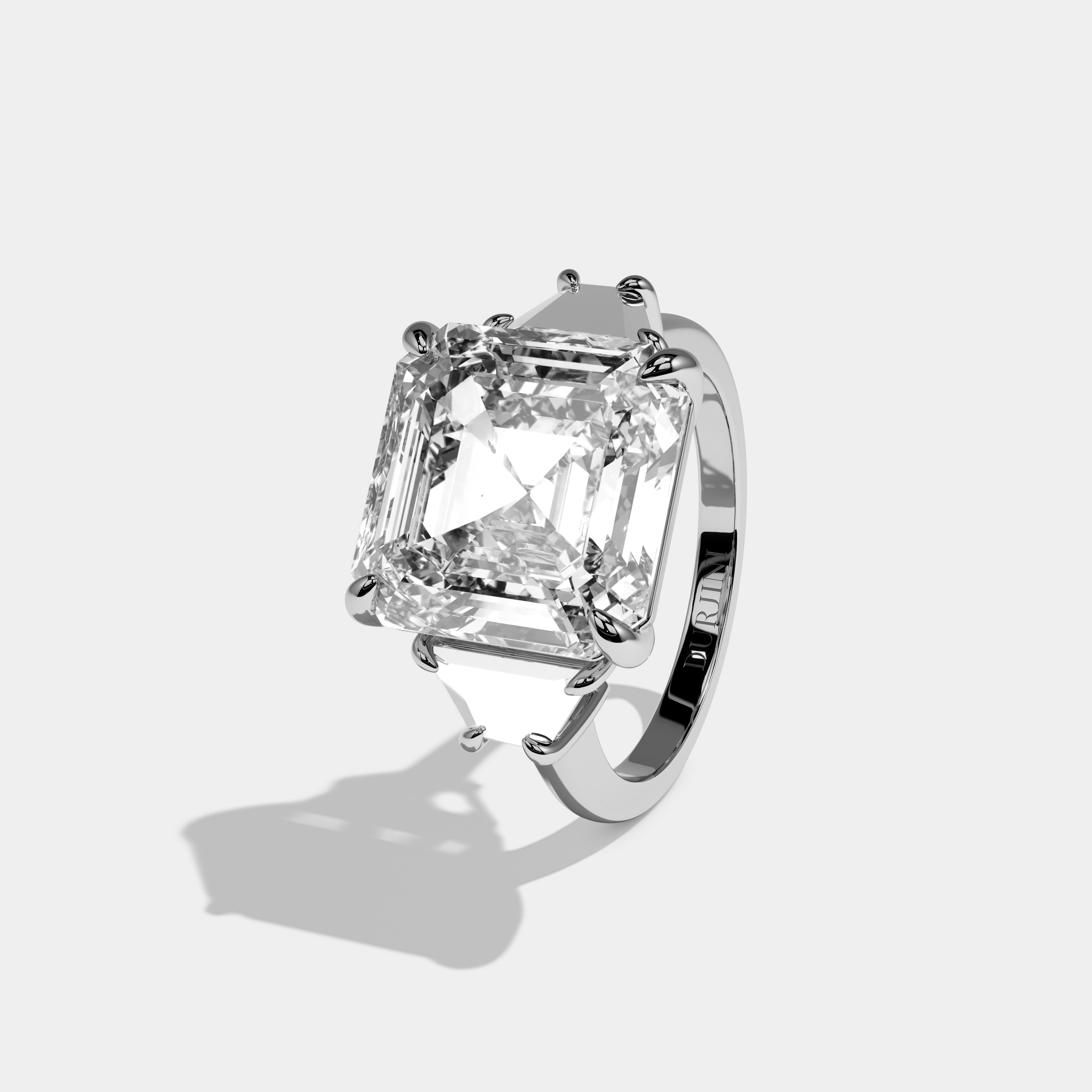 Penelope Asscher Cut Diamond Halo Plain Band Engagement Ring 10ct 18K White Gold