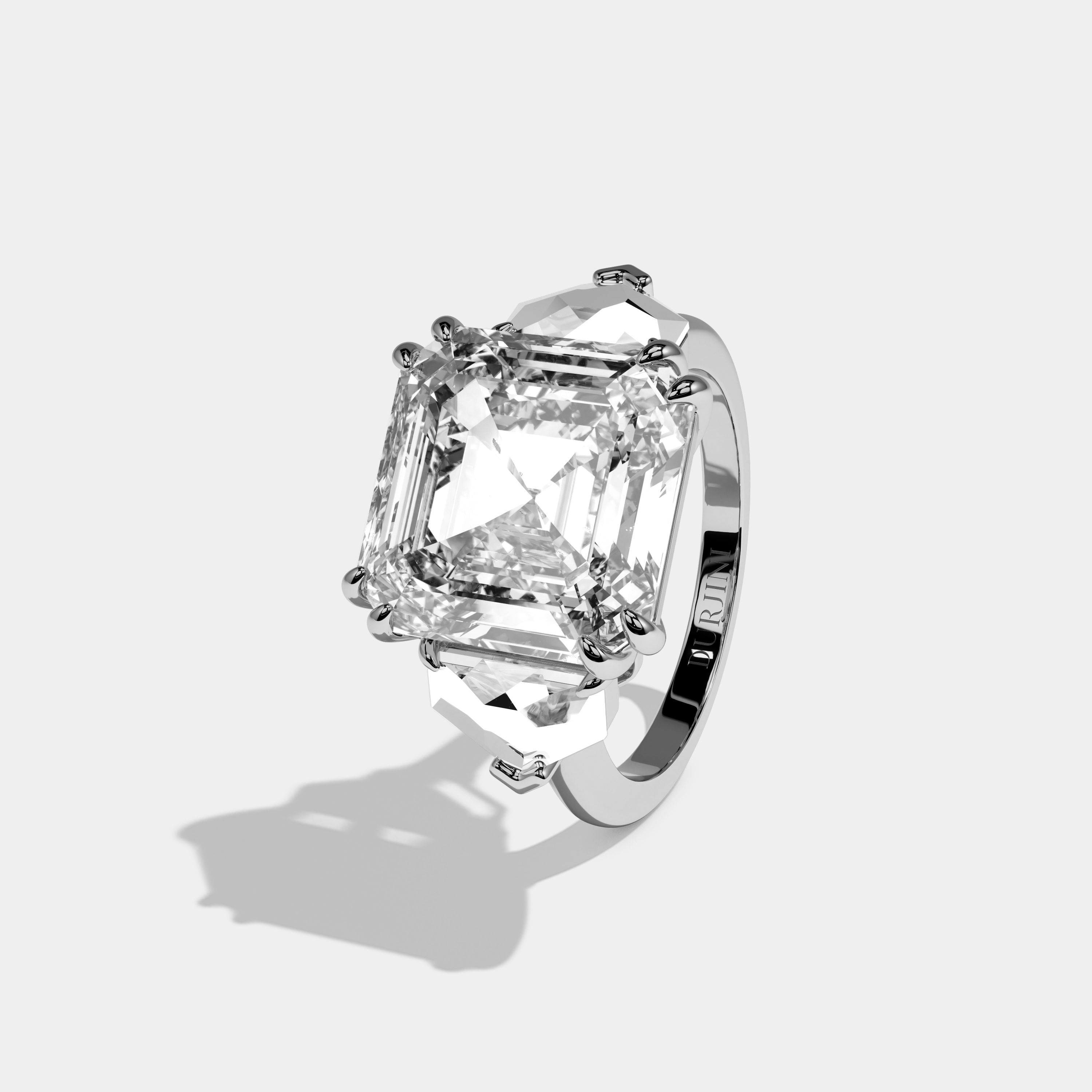 Luna Asscher Cut Diamond Pentagon Sides Halo Plain Band Engagement Ring 10ct 18k White Gold