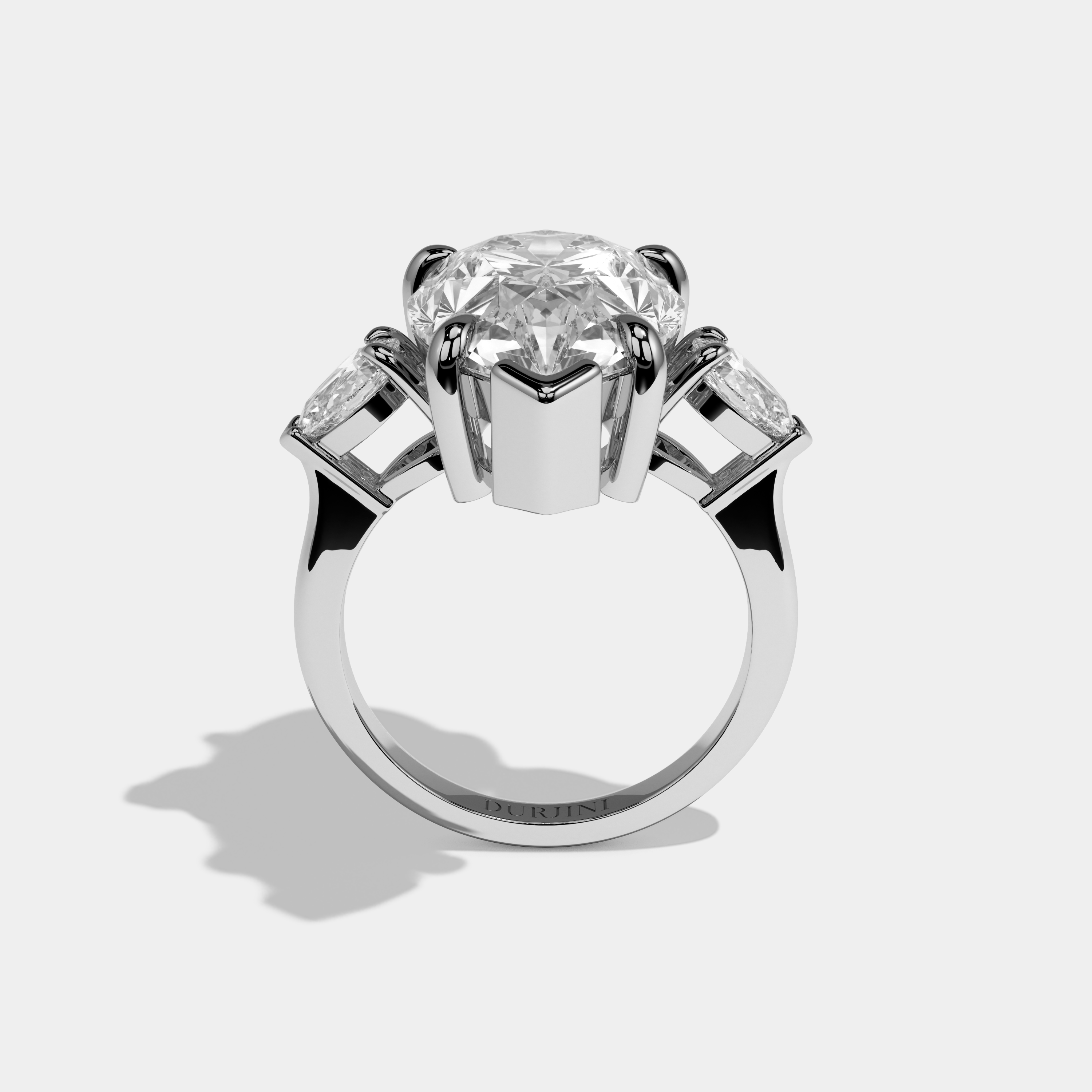 Ellie Pear Cut Diamond Trio Halo Plain Band Engagement Ring 10ct 18k White Gold