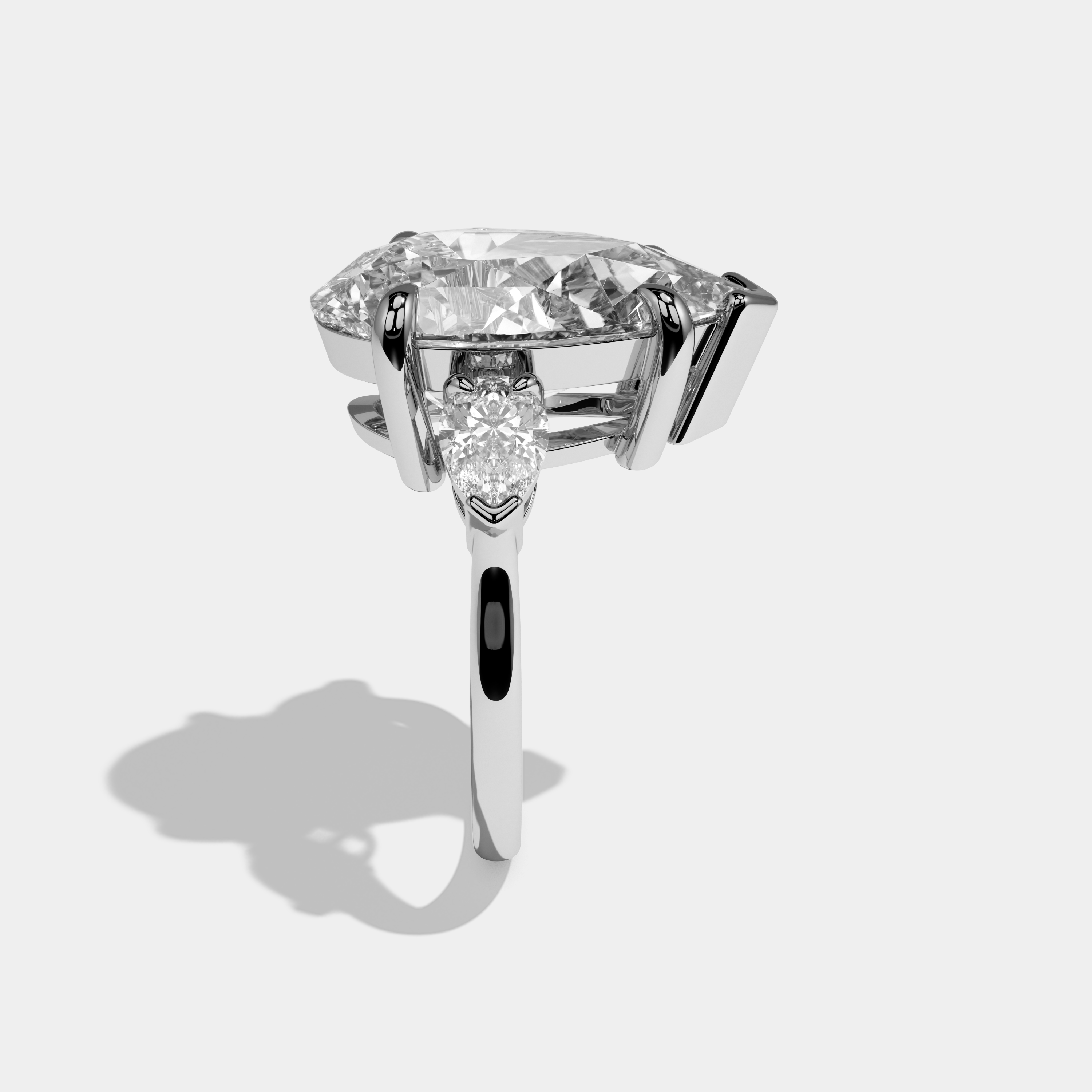 Ellie Pear Cut Diamond Trio Halo Plain Band Engagement Ring 10ct 18k White Gold