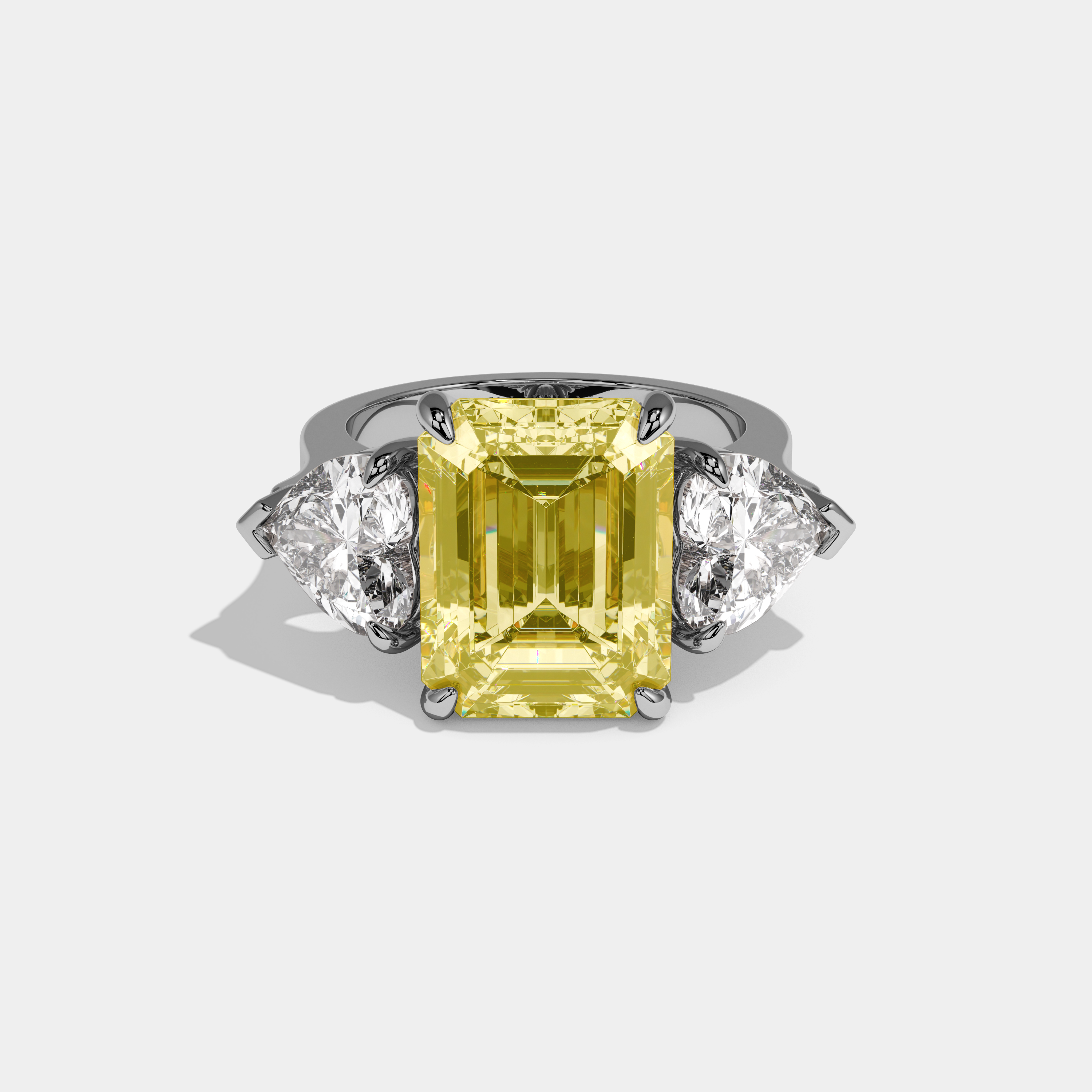 Imogen Fancy Yellow Emerald Cut Diamond Plain Band With Heart Sides Engagement Ring 10ct 18k White Gold