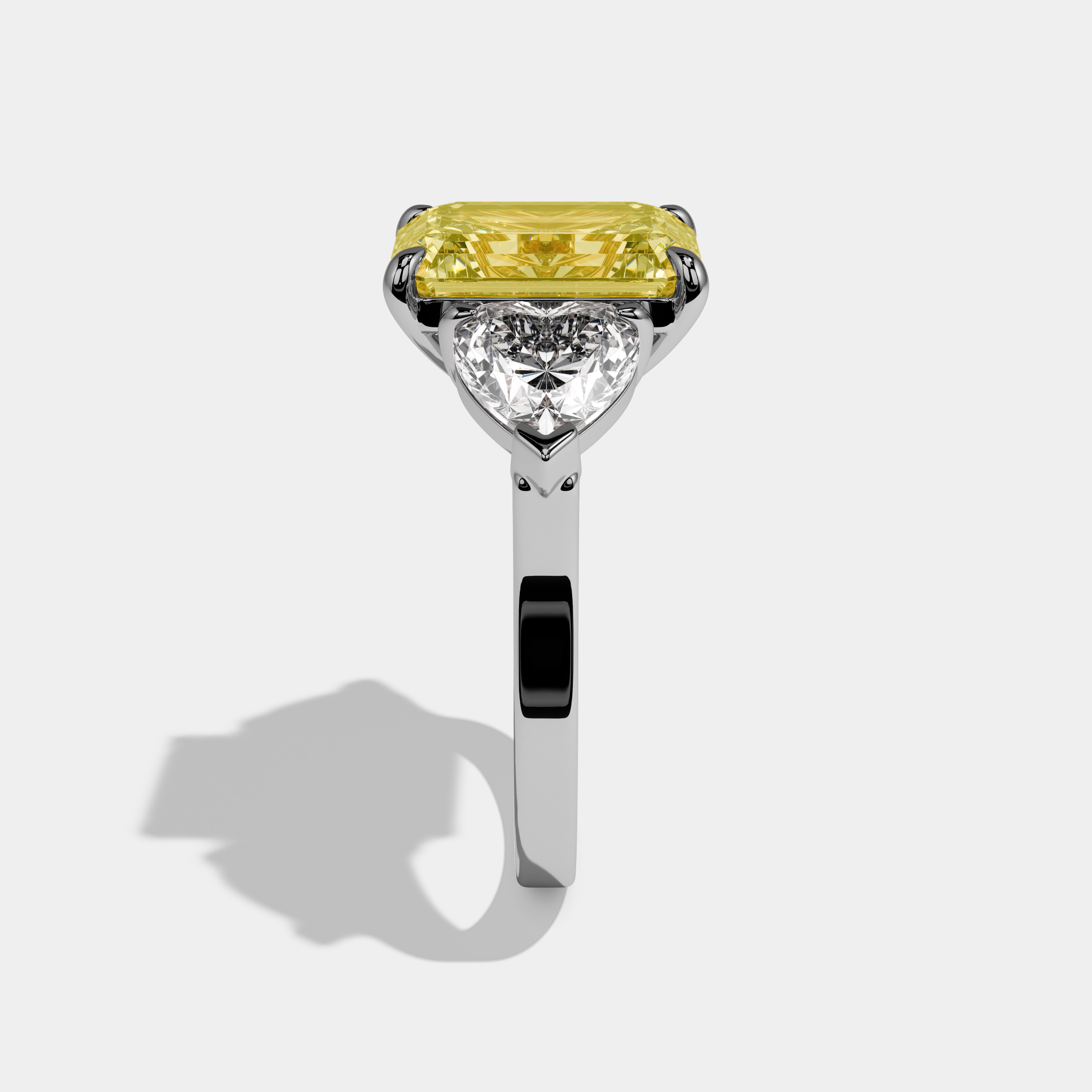 Imogen Fancy Yellow Emerald Cut Diamond Plain Band With Heart Sides Engagement Ring 10ct 18k White Gold