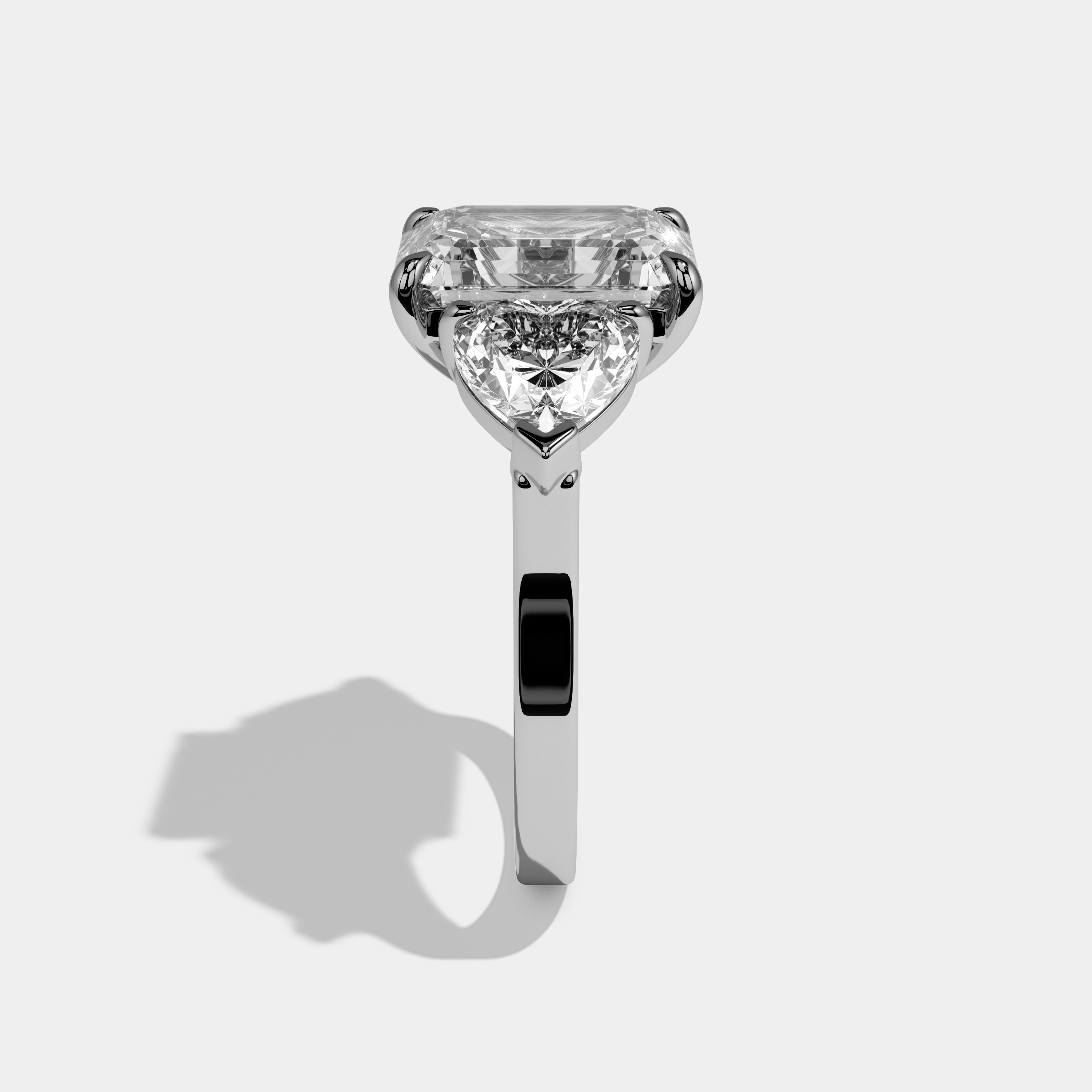 Juliet Emerald Cut Diamond Plain Band With Heart Brilliant Sides Engagement Ring 8ct 18k White Gold
