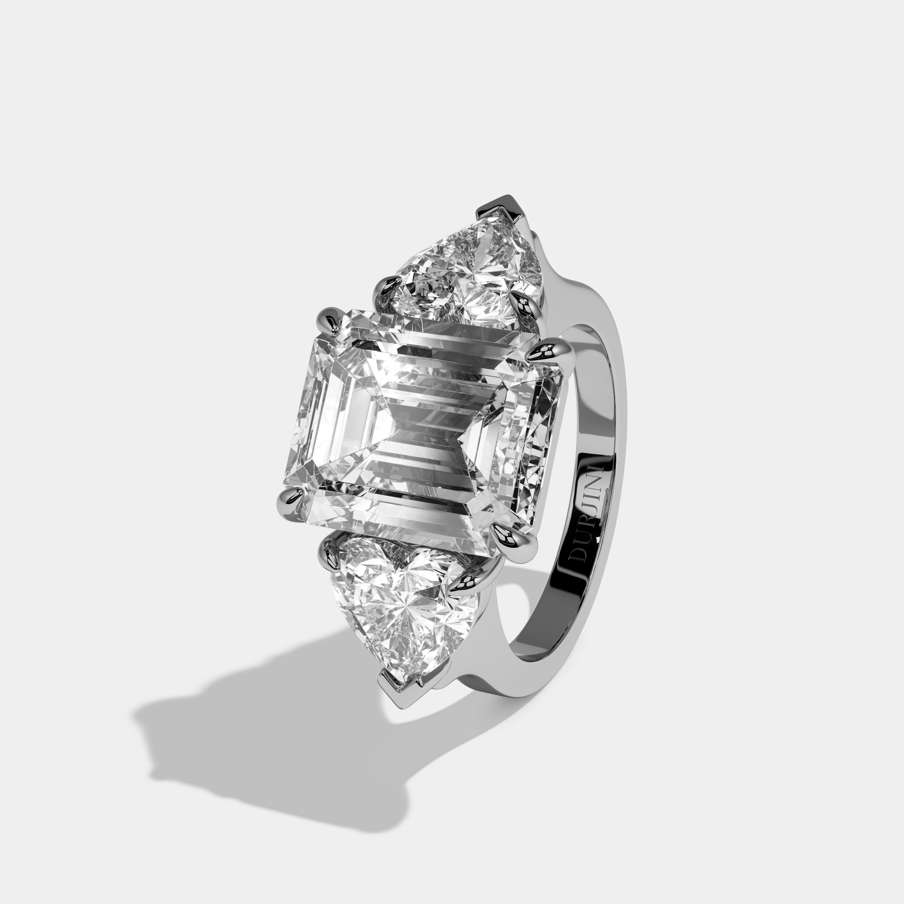 Juliet Emerald Cut Diamond Plain Band With Heart Brilliant Sides Engagement Ring 8ct 18k White Gold