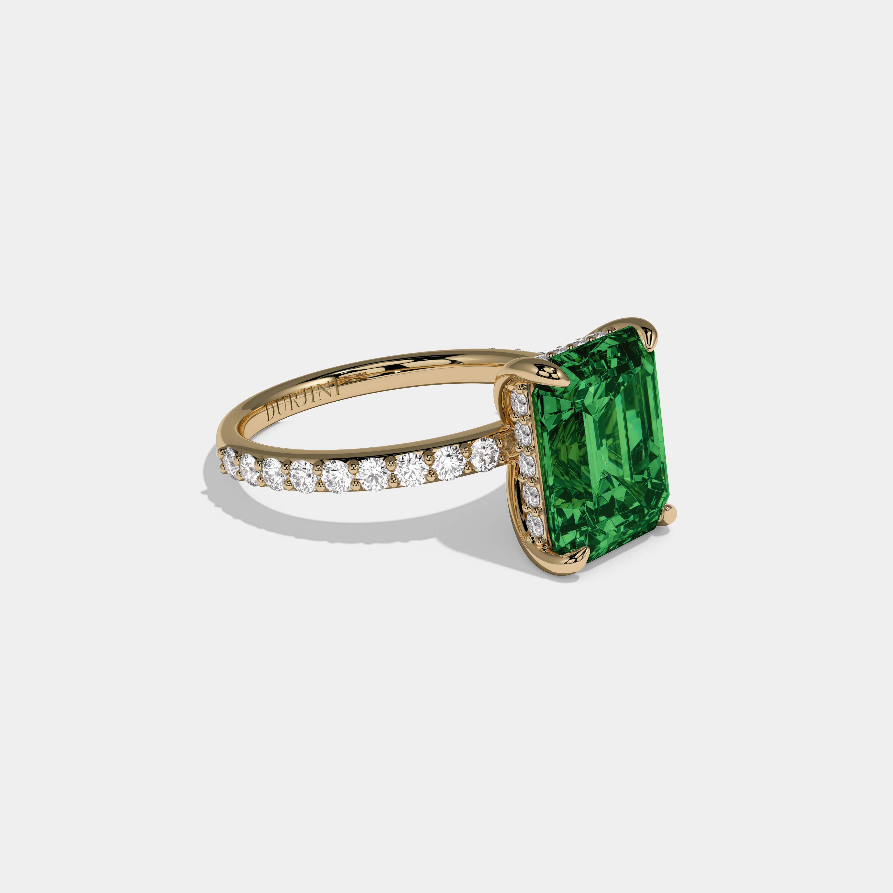 Adelaide Fancy Dark Green Emerald Cut Diamond Band Engagement Ring 6ct 18K Yellow Gold