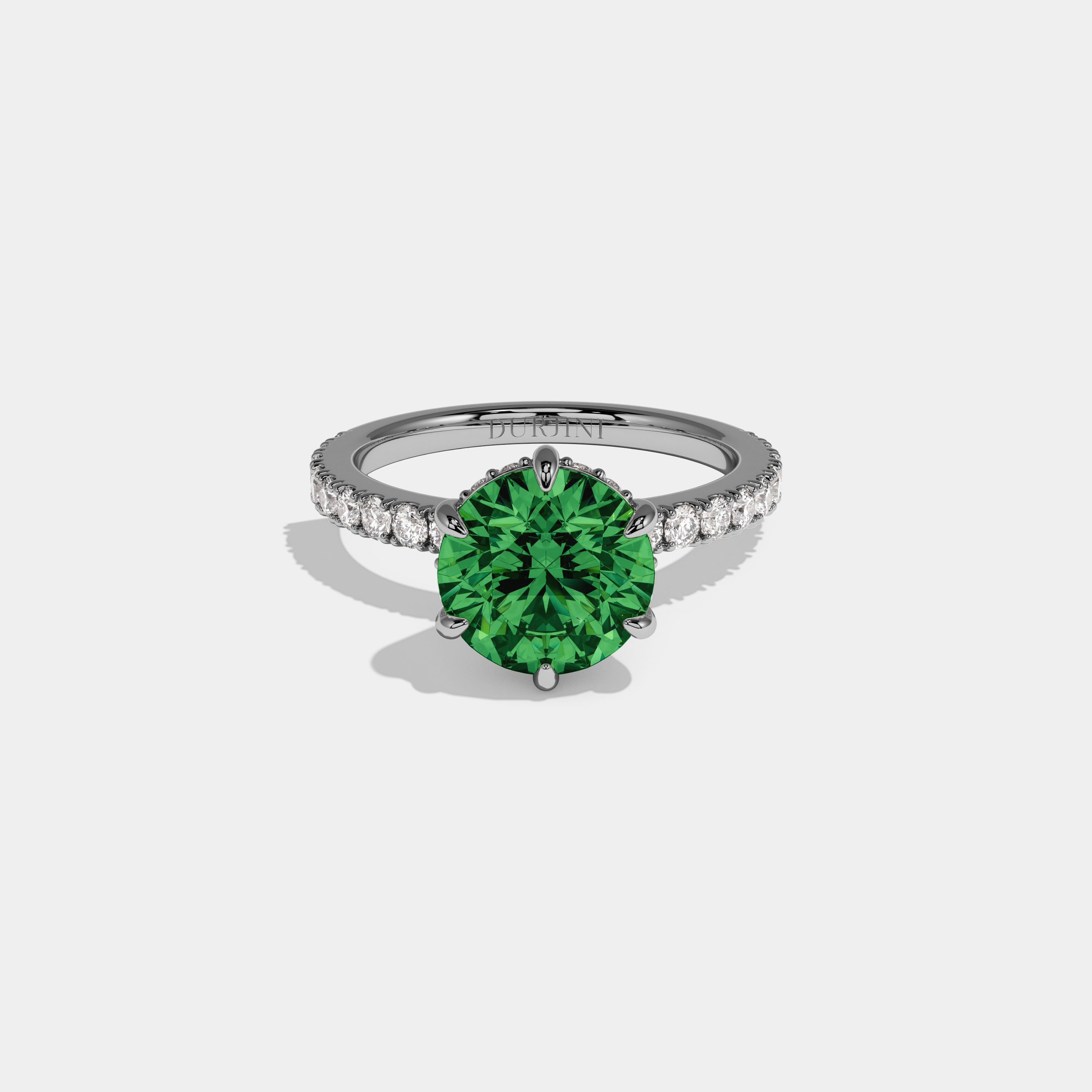 Eugenie Fancy Dark Green Round Brilliant Cut Diamond Band Engagement Ring 6ct 18K White Gold