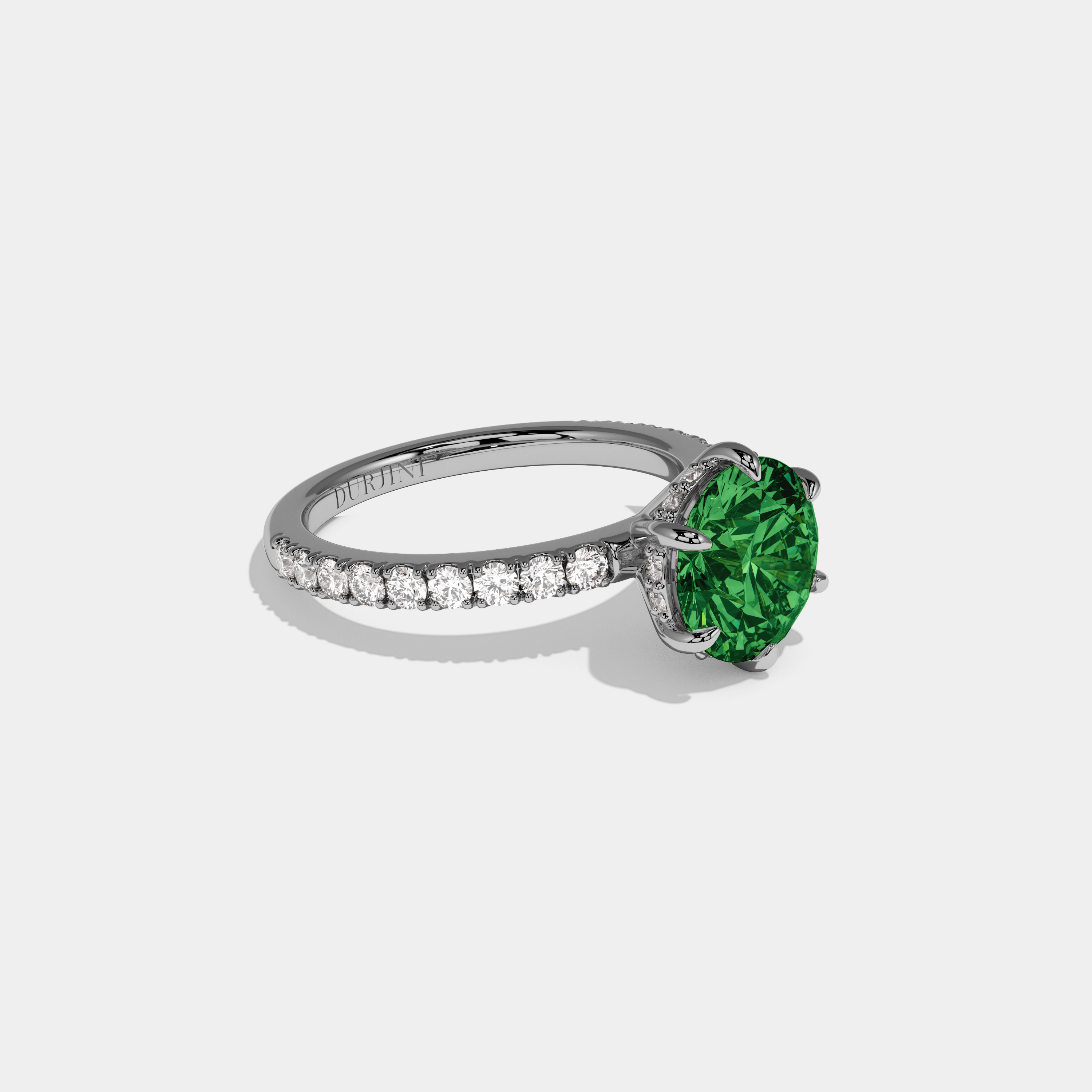 Eugenie Fancy Dark Green Round Brilliant Cut Diamond Band Engagement Ring 6ct 18K White Gold