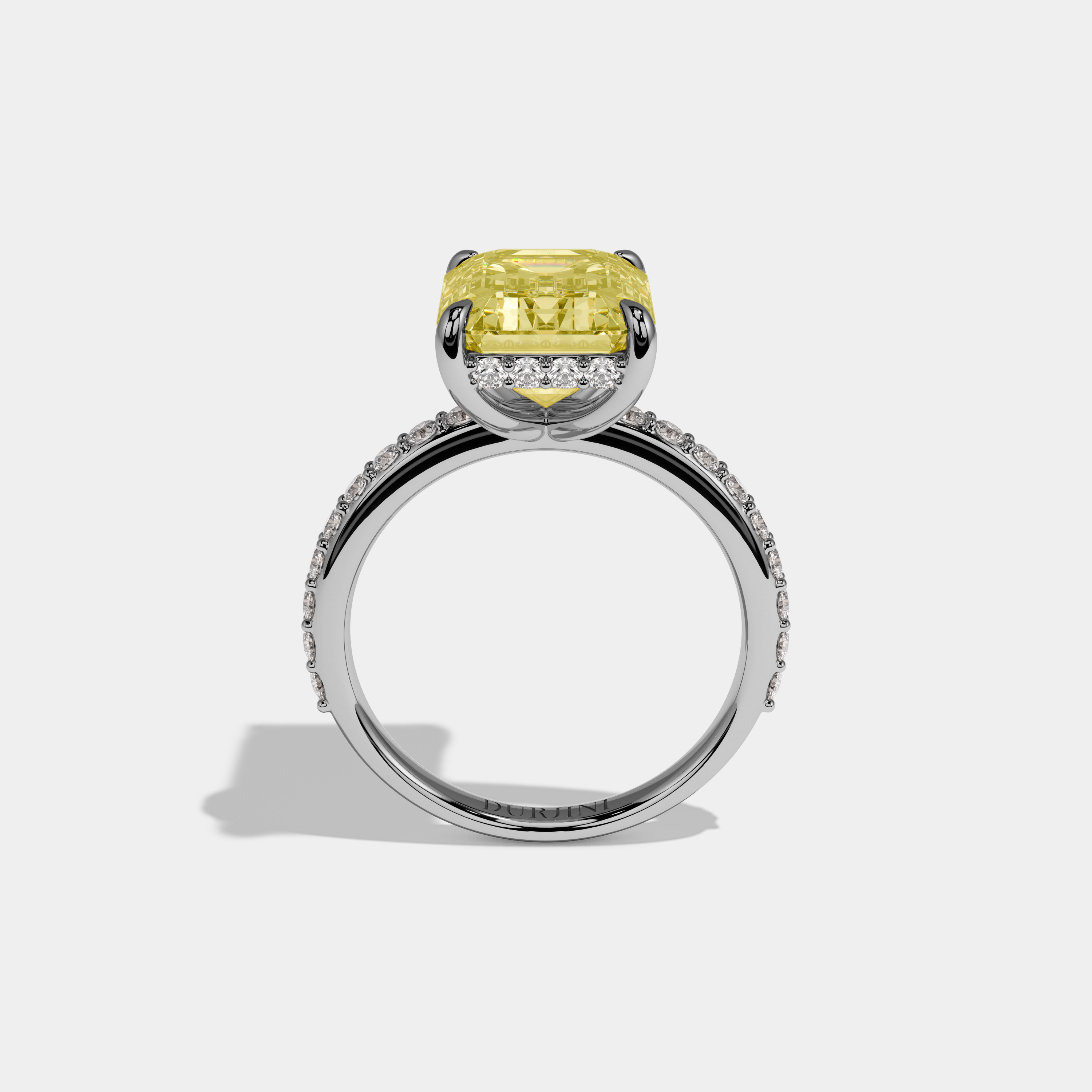 Ismera Fancy Yellow Emerald Cut Diamond Halo Engagement Ring 10ct 18K White Gold