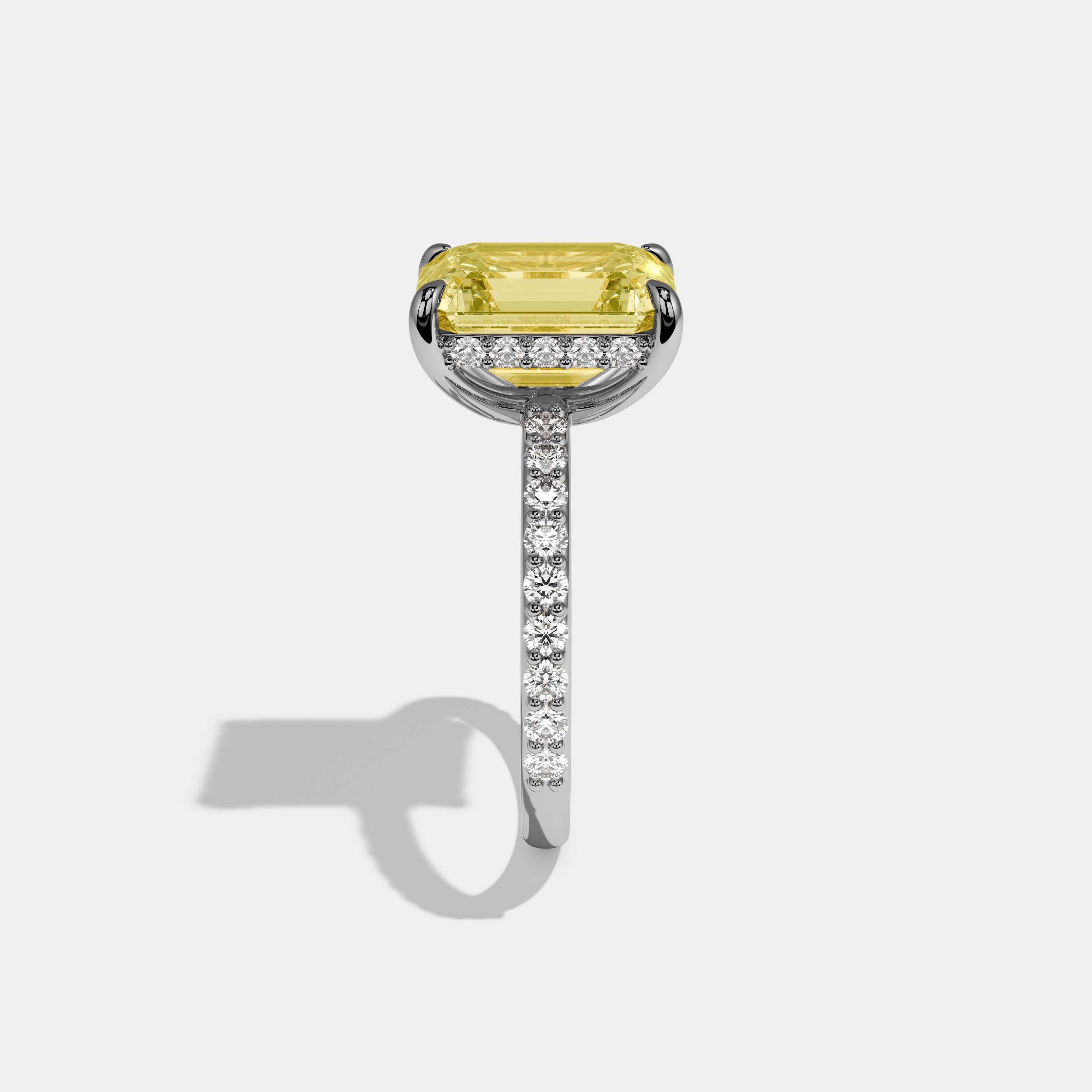 Ismera Fancy Yellow Emerald Cut Diamond Halo Engagement Ring 10ct 18K White Gold