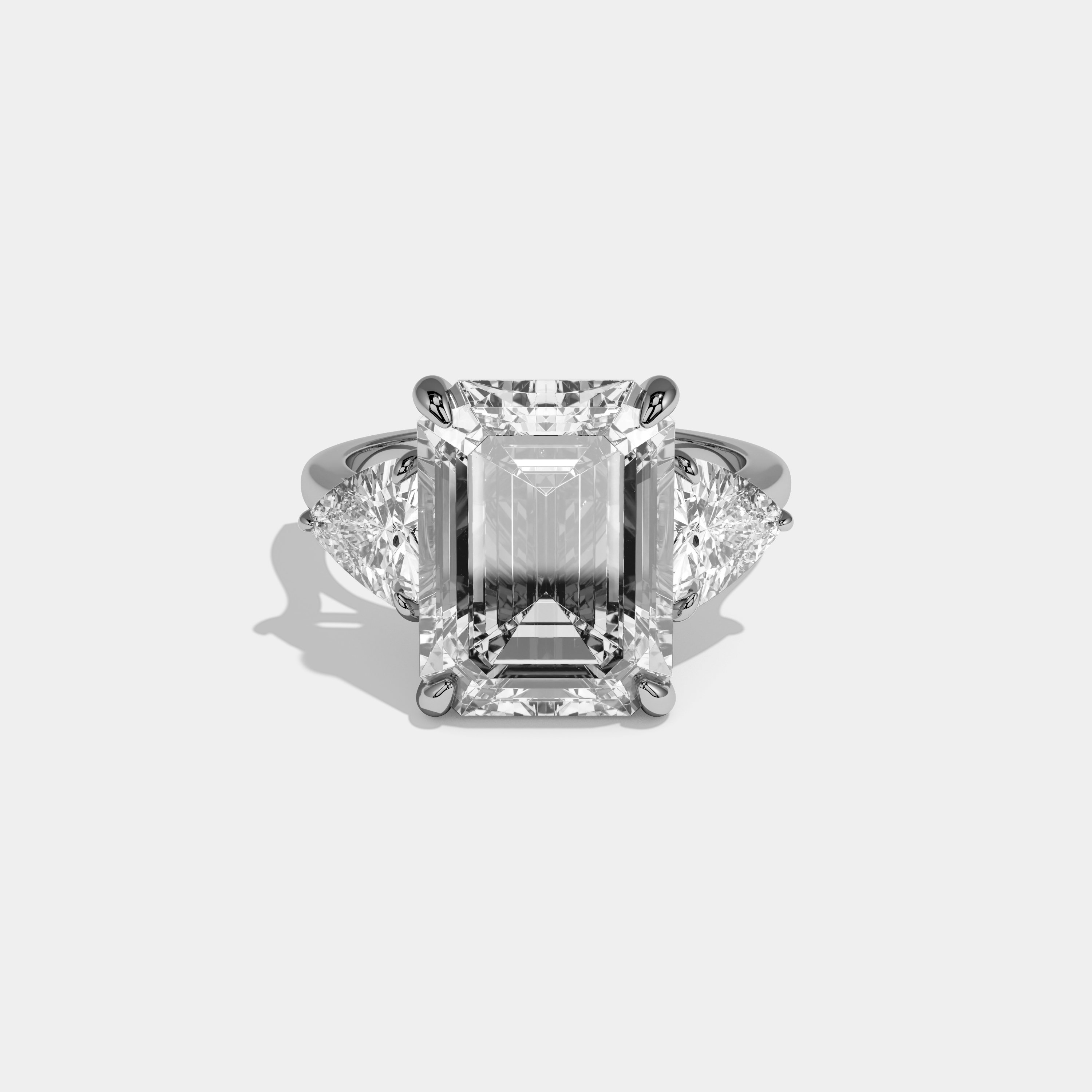 Vivoria Emerald Cut Diamond Plain Band With Trillion Sides Engagement Ring 8ct 18k White Gold