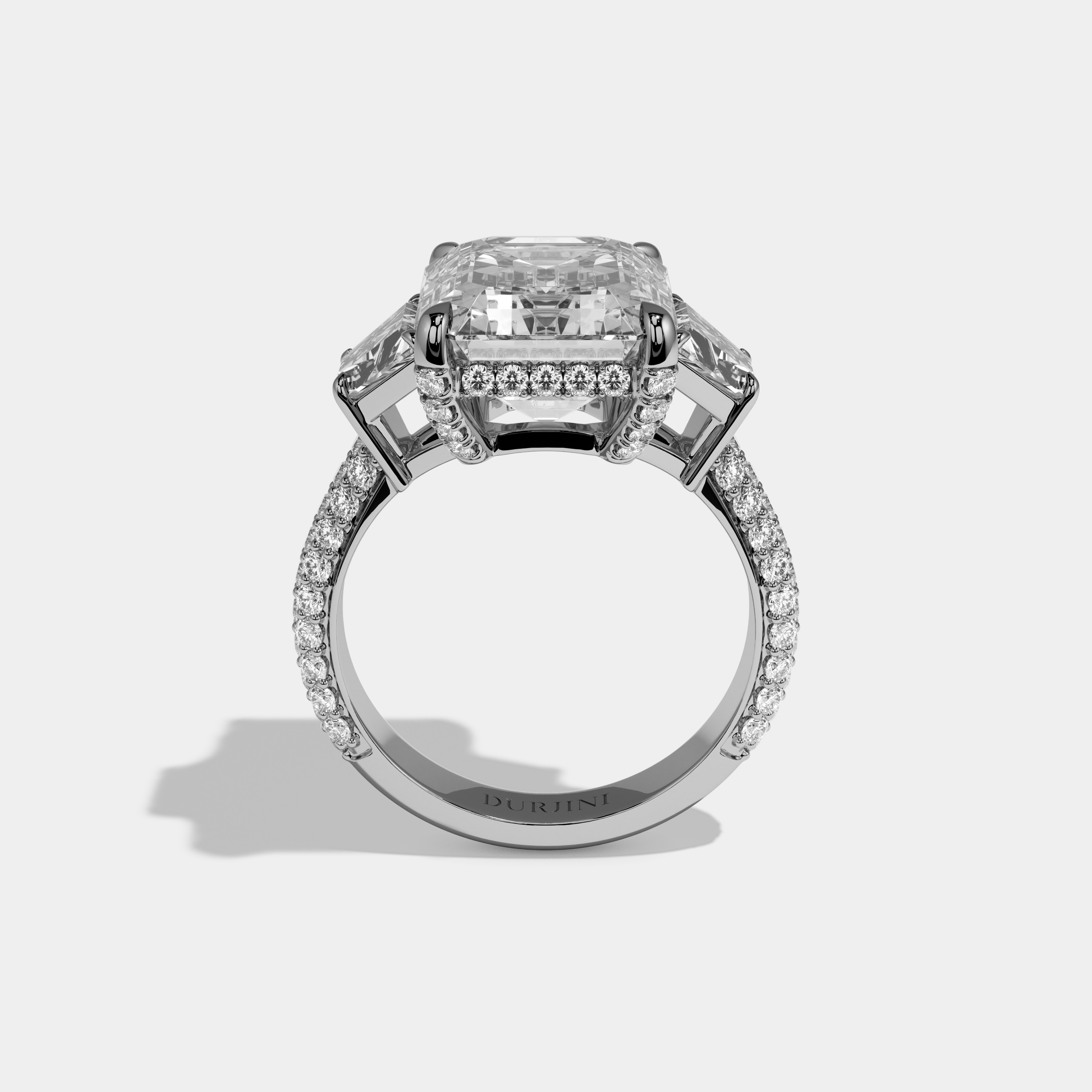 Aurabelle Emerald Cut Diamond Band With Quad Cut Sides Engagement Ring 12ct 18k White Gold