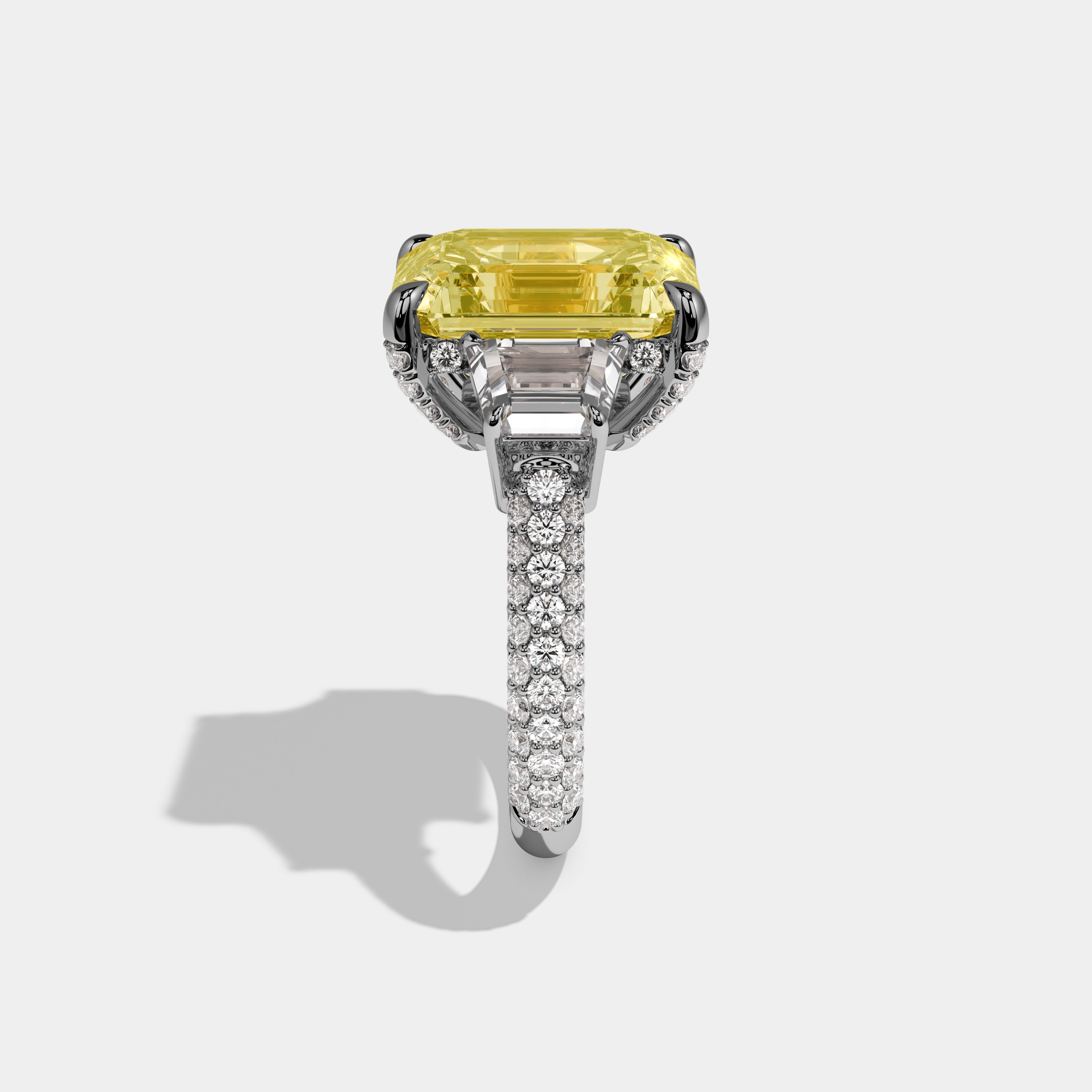 Aurabelle Fancy Yellow Emerald Cut Diamond Band With Quad Cut Sides Engagement Ring 12ct 18k White Gold