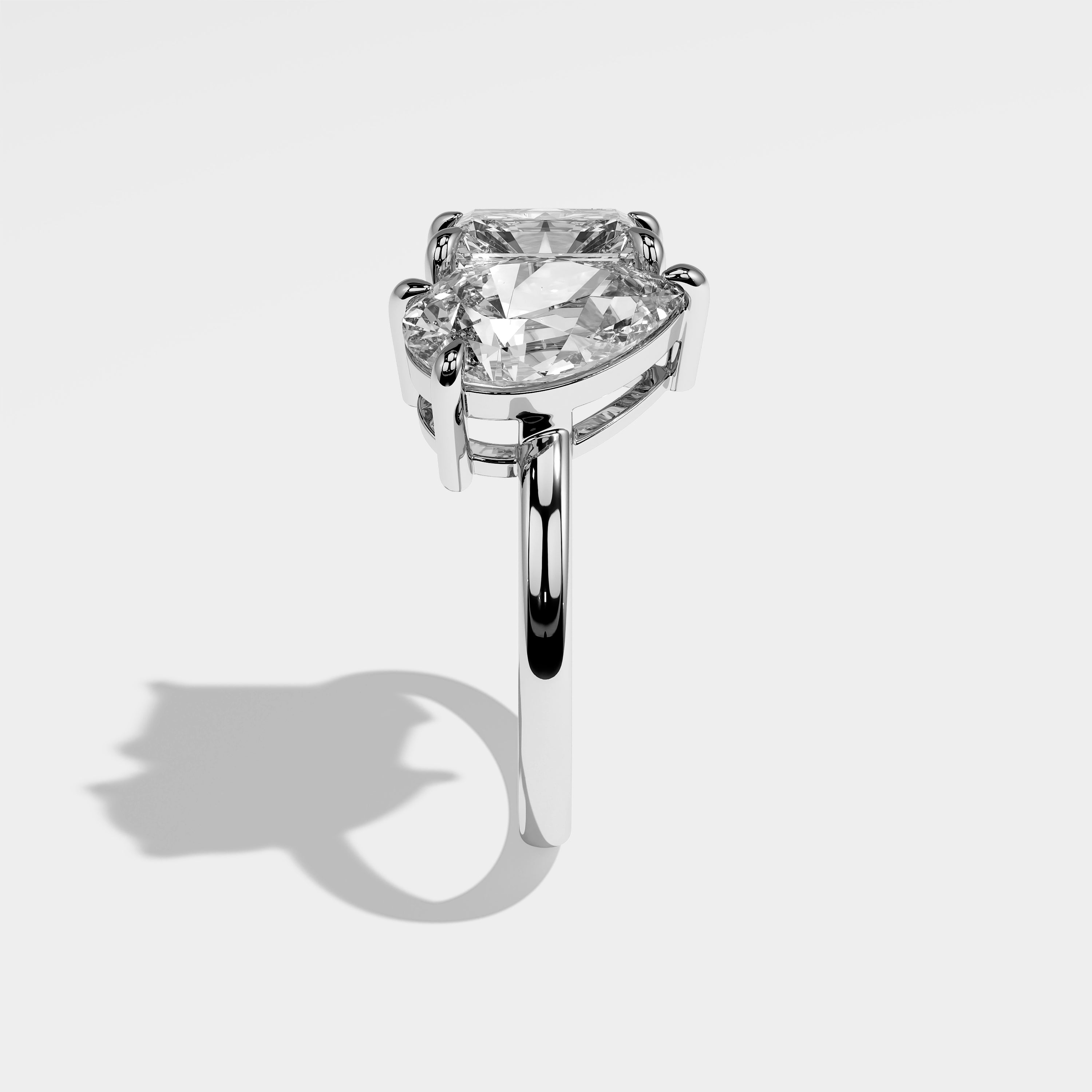 Heaven pear diamond engagement ring in 18K white gold by Kurbãni Durjini, side view
