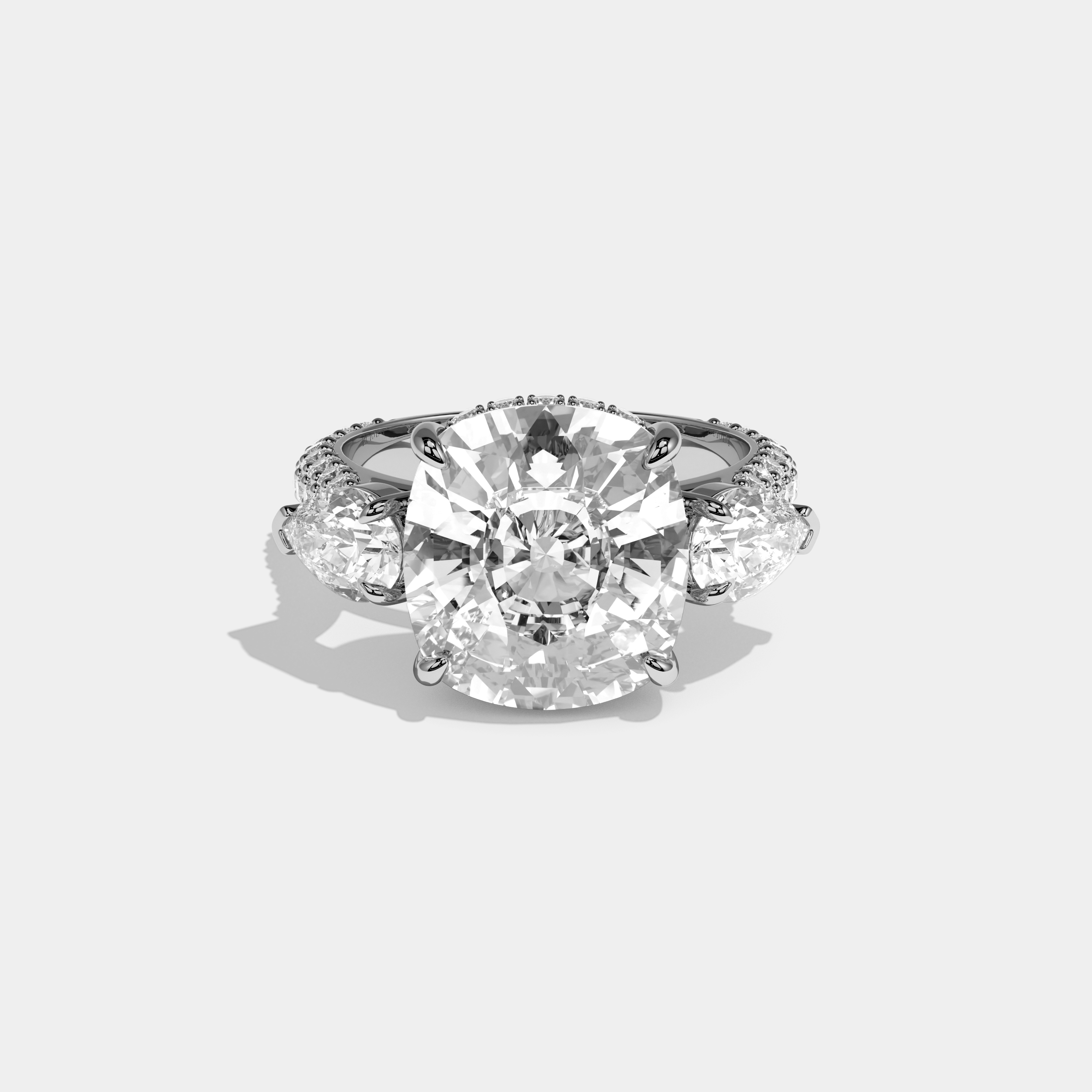 Edith Cushion Cut Diamond Band Engagement Ring 10ct 18K White Gold
