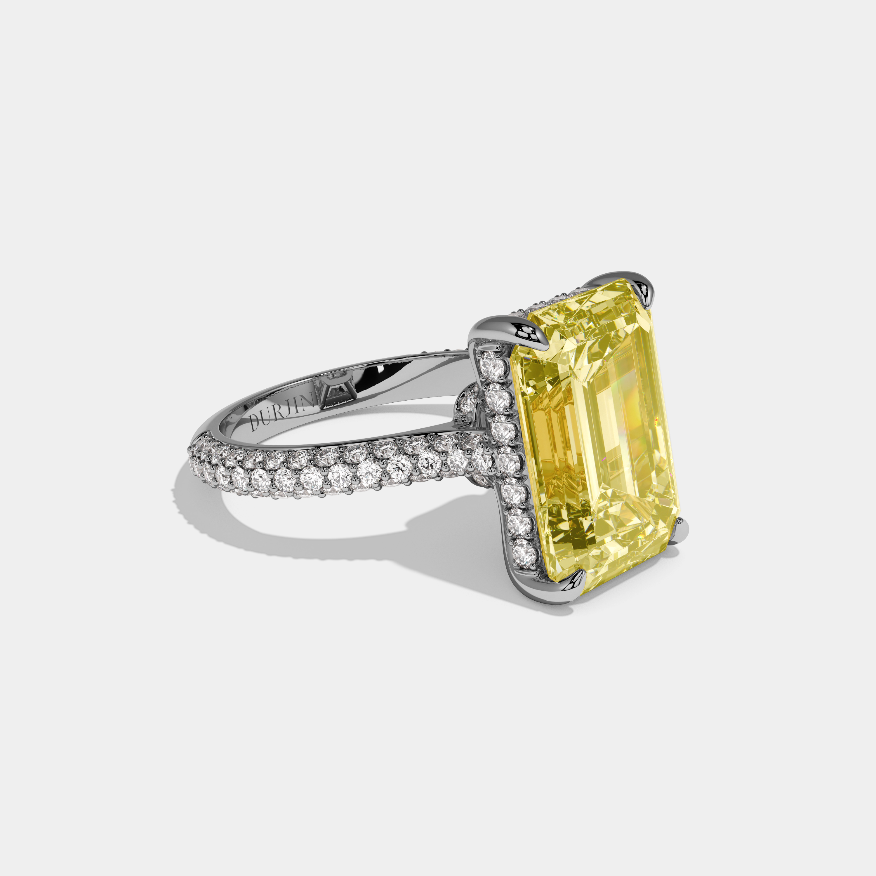 Anne Fancy Yellow Emerald Cut Diamond Band Engagement Ring 8ct 18k White Gold