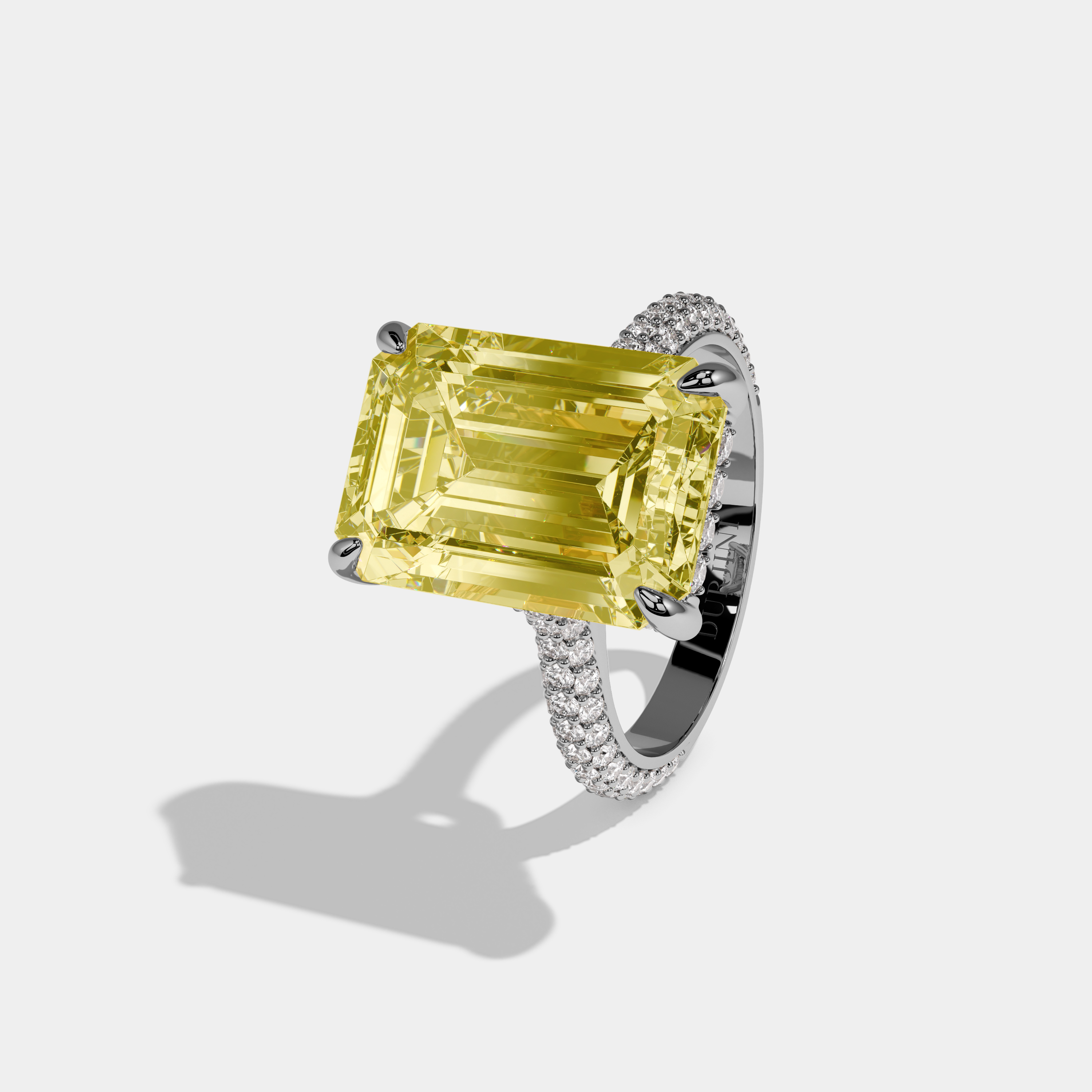 Anne Fancy Yellow Emerald Cut Diamond Band Engagement Ring 8ct 18k White Gold