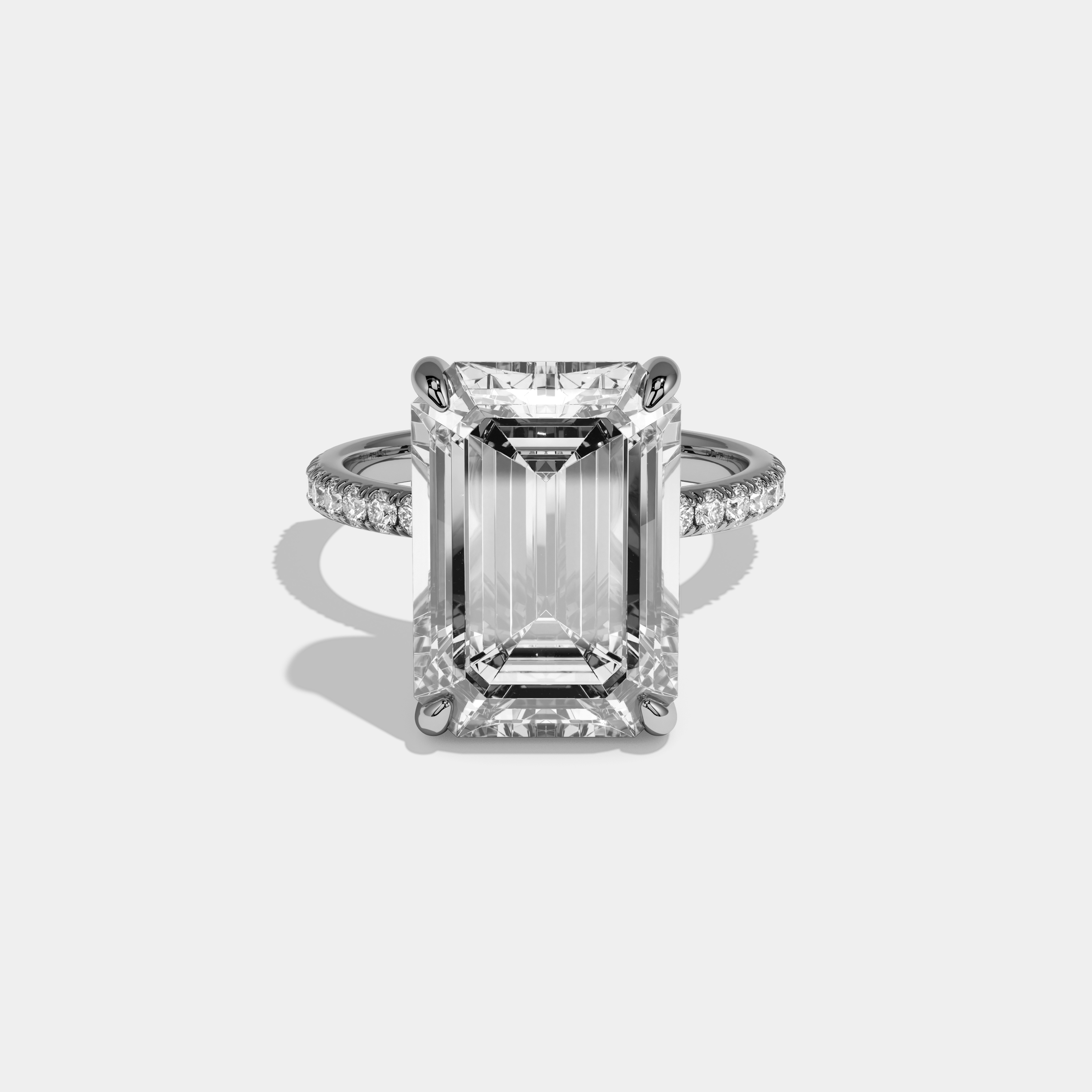 Matilda Emerald Cut Diamond Band Hidden Halo Engagement Ring 12ct 18k White Gold