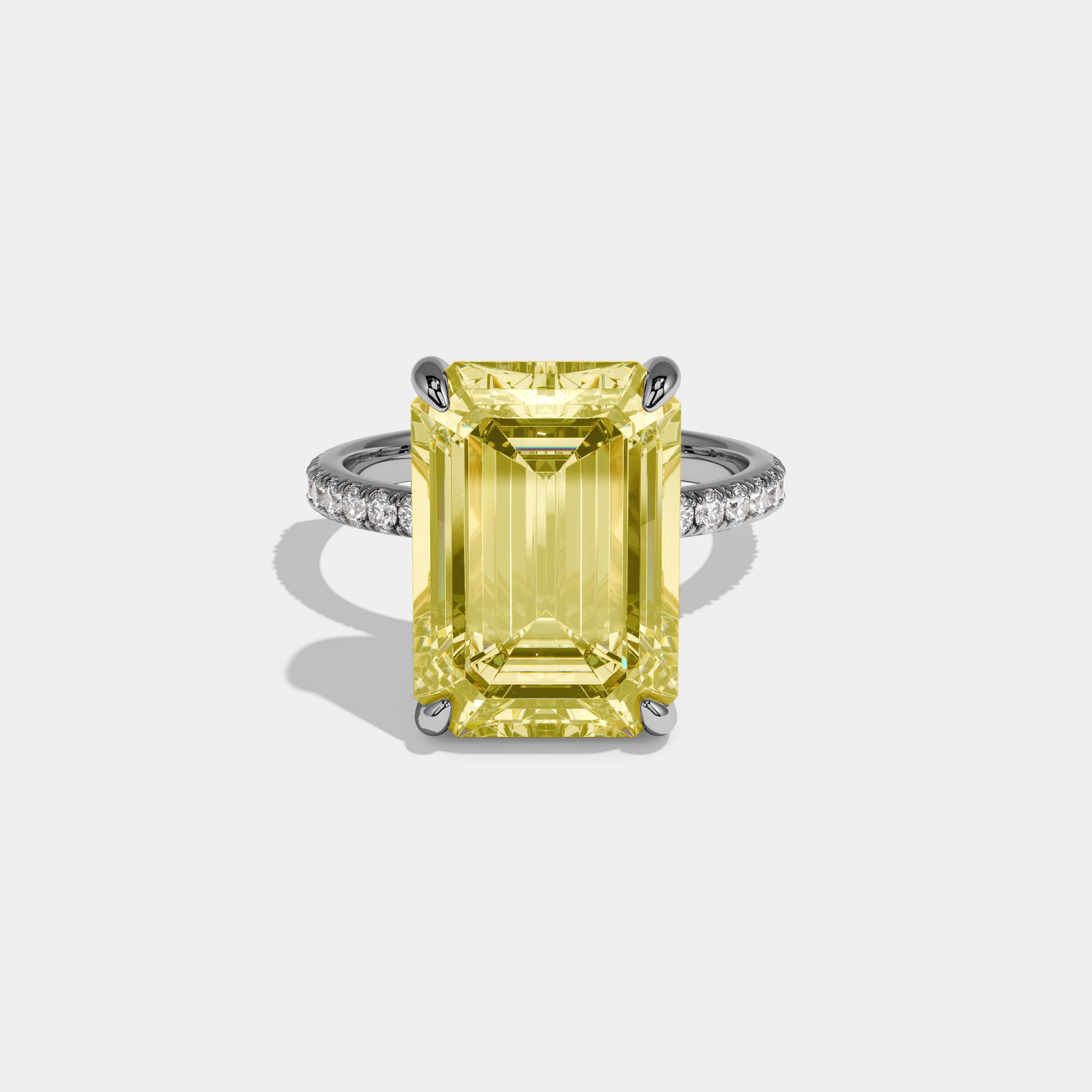 Matilda Fancy Yellow Emerald Cut Diamond Band Hidden Halo Engagement Ring 12ct 18k White Gold