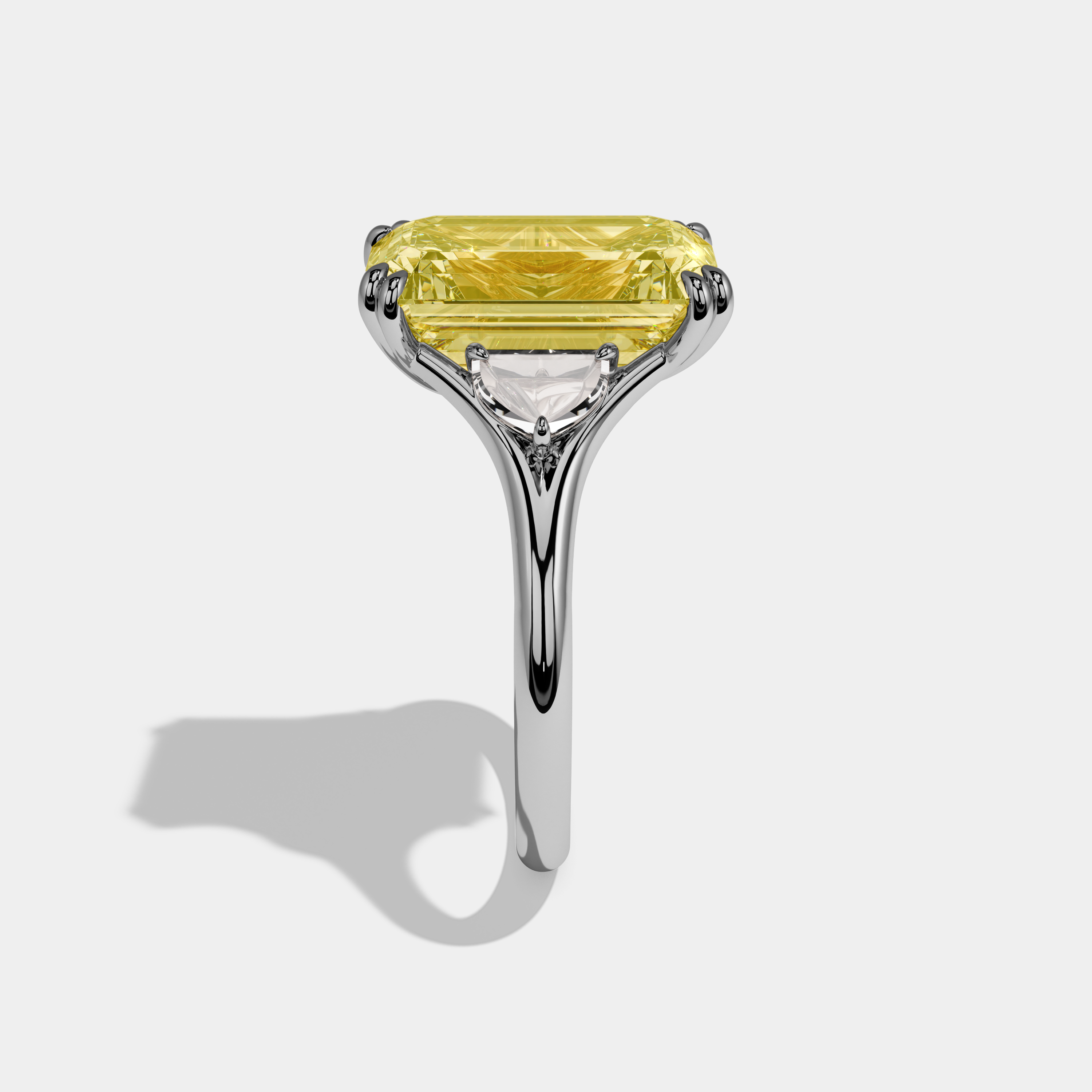 Hilda Fancy Yellow Emerald Cut Diamond Plain Band Engagement Ring 10ct 18k White Gold