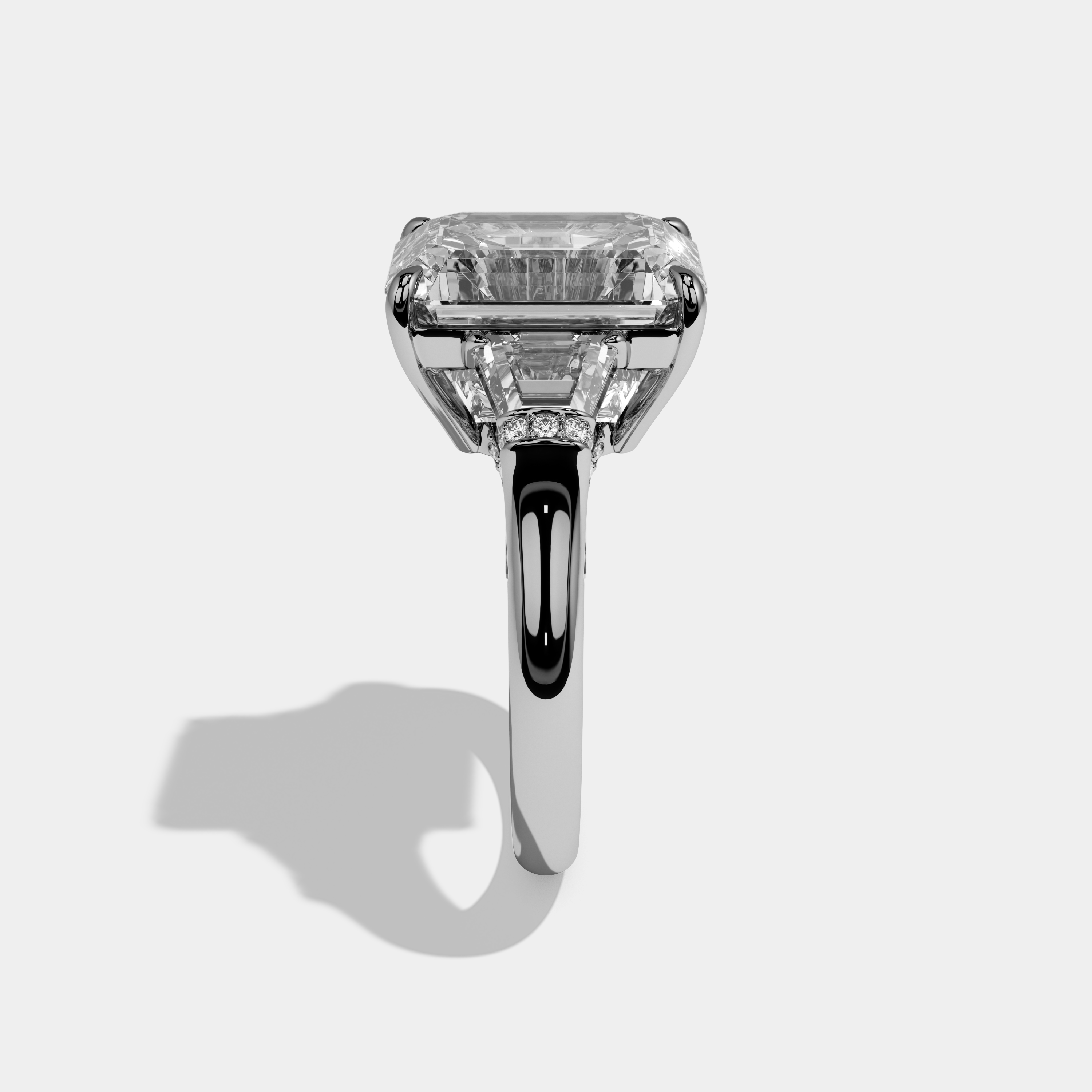 Beryl Emerald Cut Diamond Plain Band With Trapezoid Sides Engagement Ring 10ct 18k White Gold