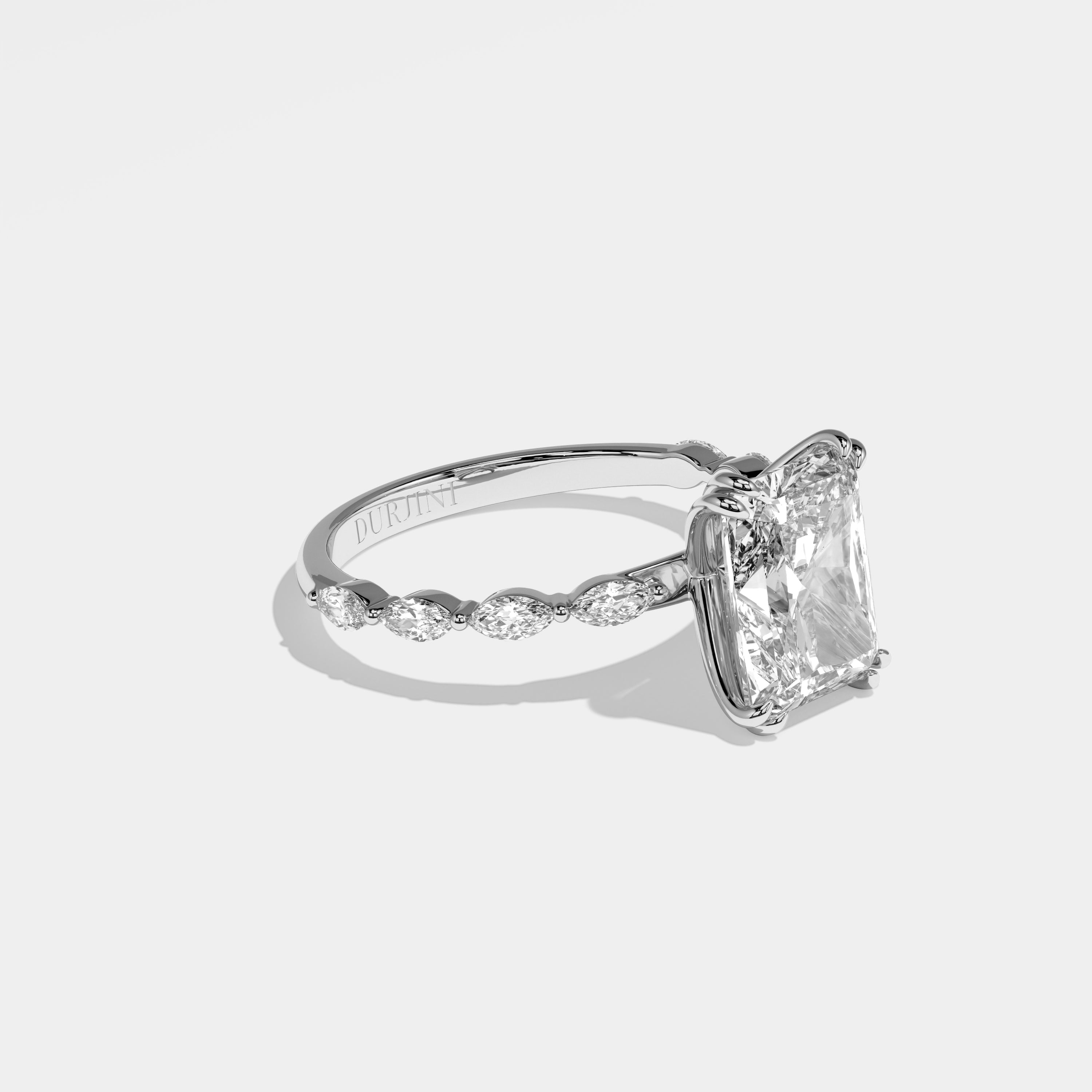 Rook radiant halo diamond engagement ring in 18K white gold by Kurbãni Durjini, right view