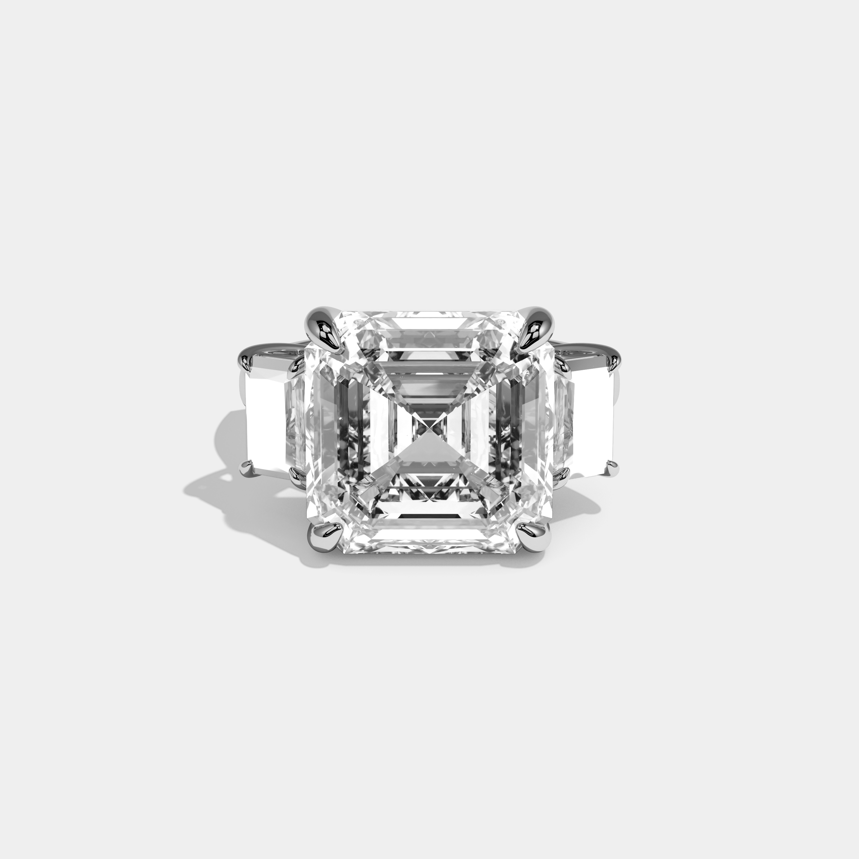 Kinsley Asscher Cut Diamond with Emerald Sides Plain Band Engagement Ring 10ct 18k White Gold