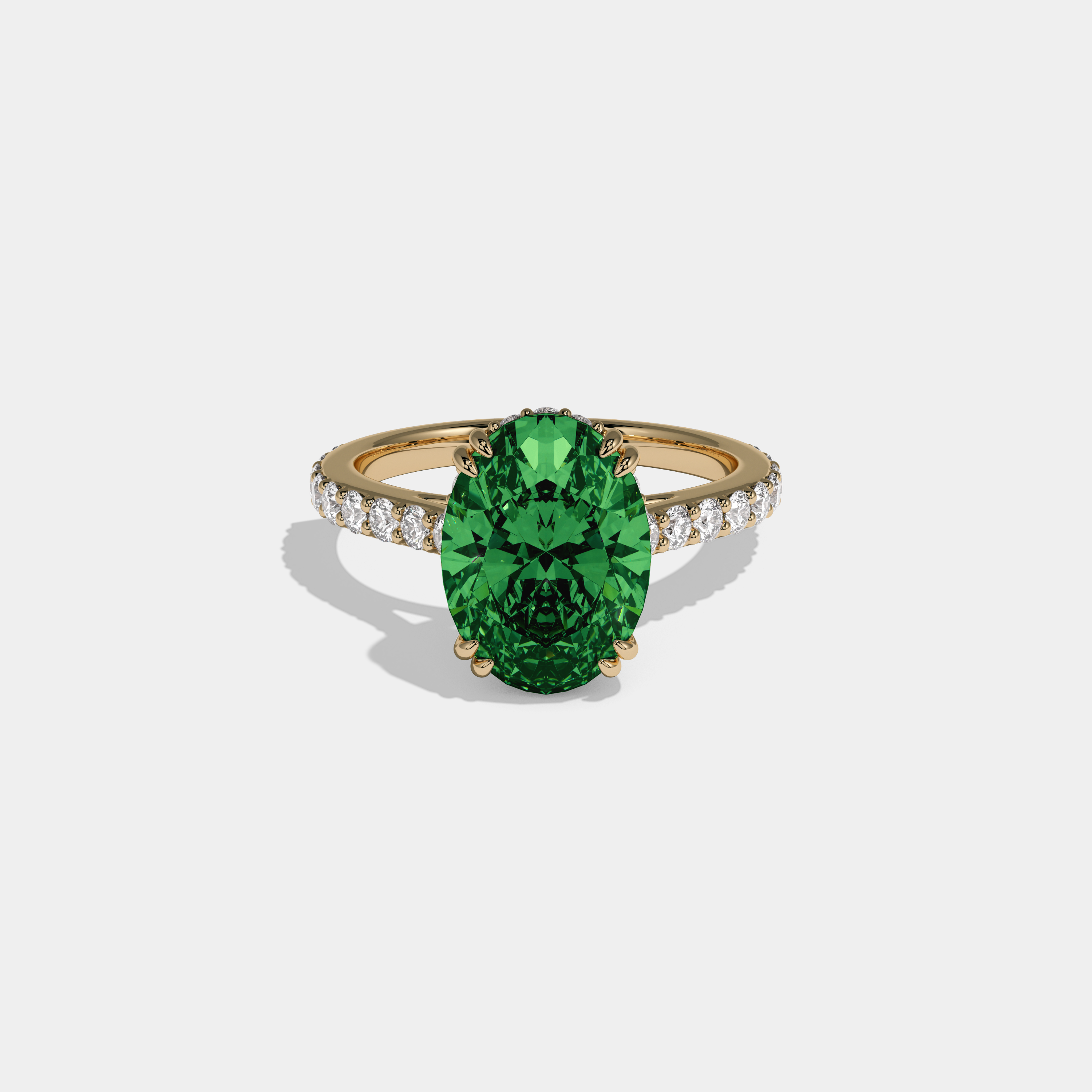 Helena Fancy Dark Green Oval Cut Diamond Band Engagement Ring 7ct 18K Yellow Gold