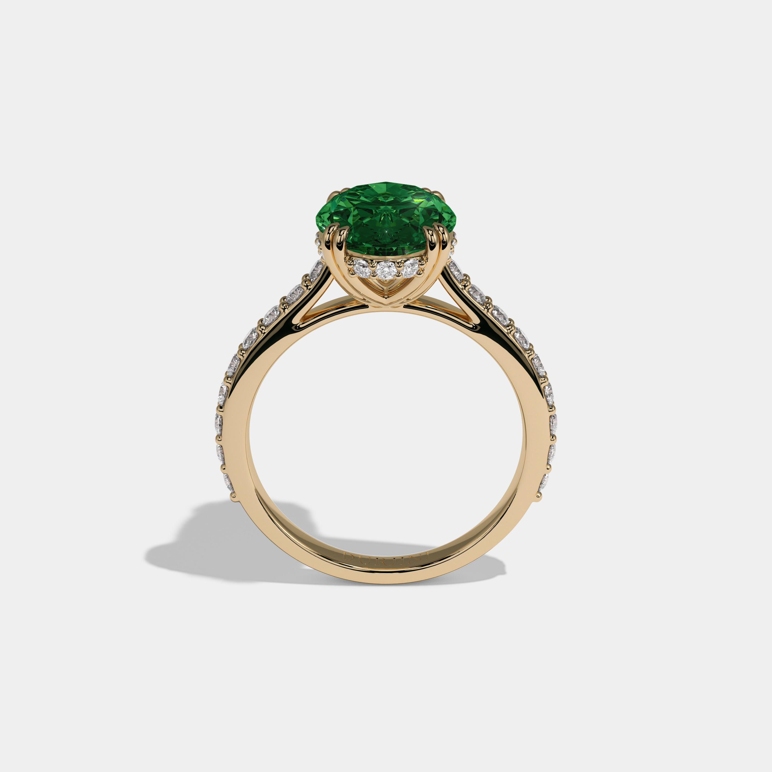 Helena Fancy Dark Green Oval Cut Diamond Band Engagement Ring 7ct 18K Yellow Gold