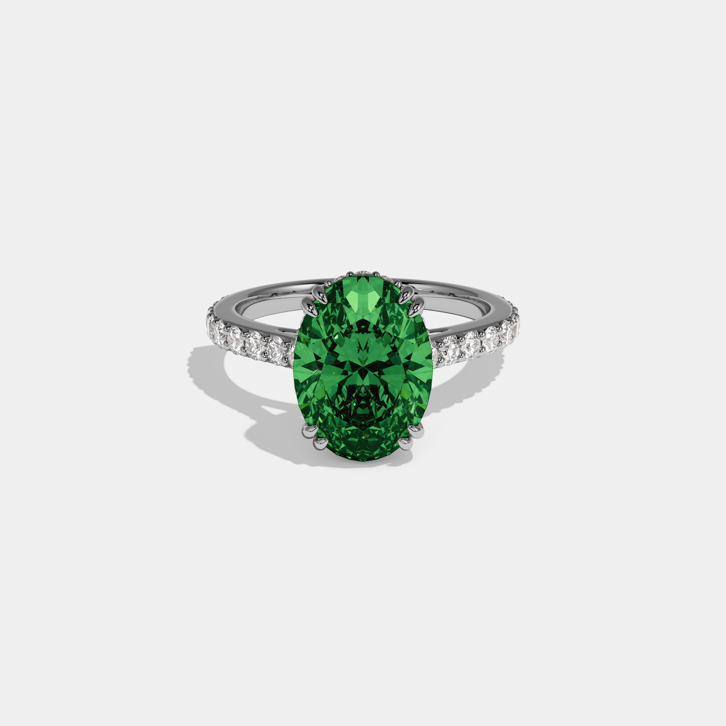 Alexandra Fancy Dark Green Oval Cut Diamond Band Engagement Ring 7ct 18K White Gold