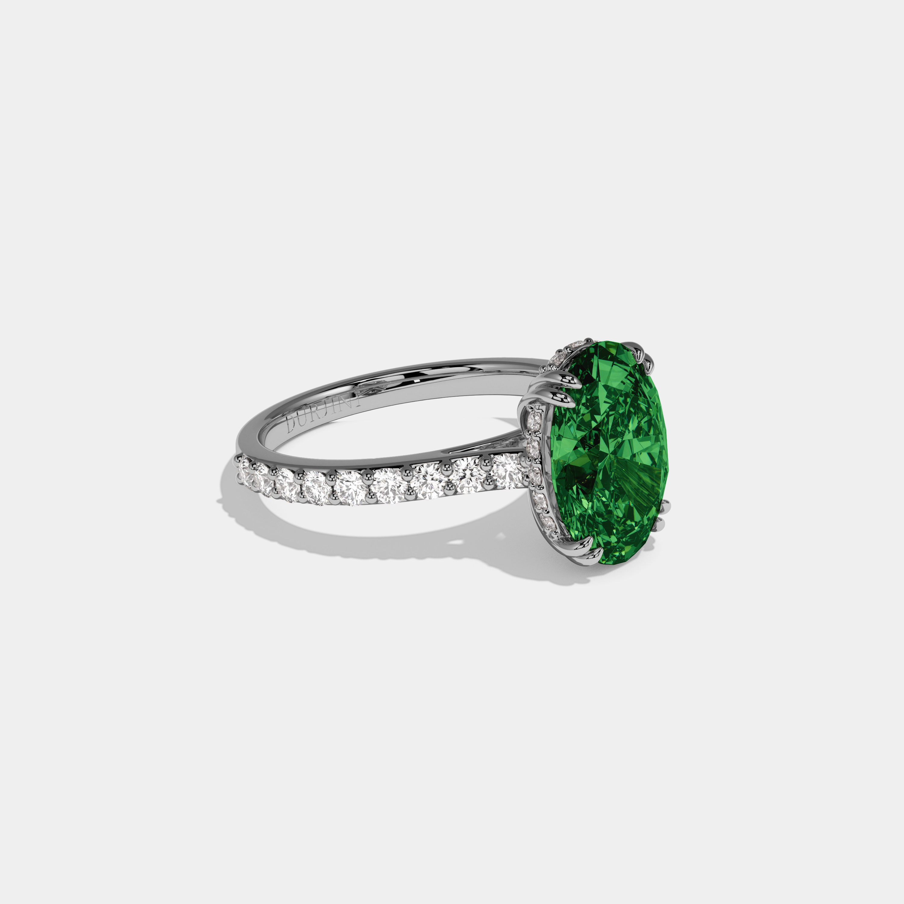 Alexandra Fancy Dark Green Oval Cut Diamond Band Engagement Ring 7ct 18K White Gold