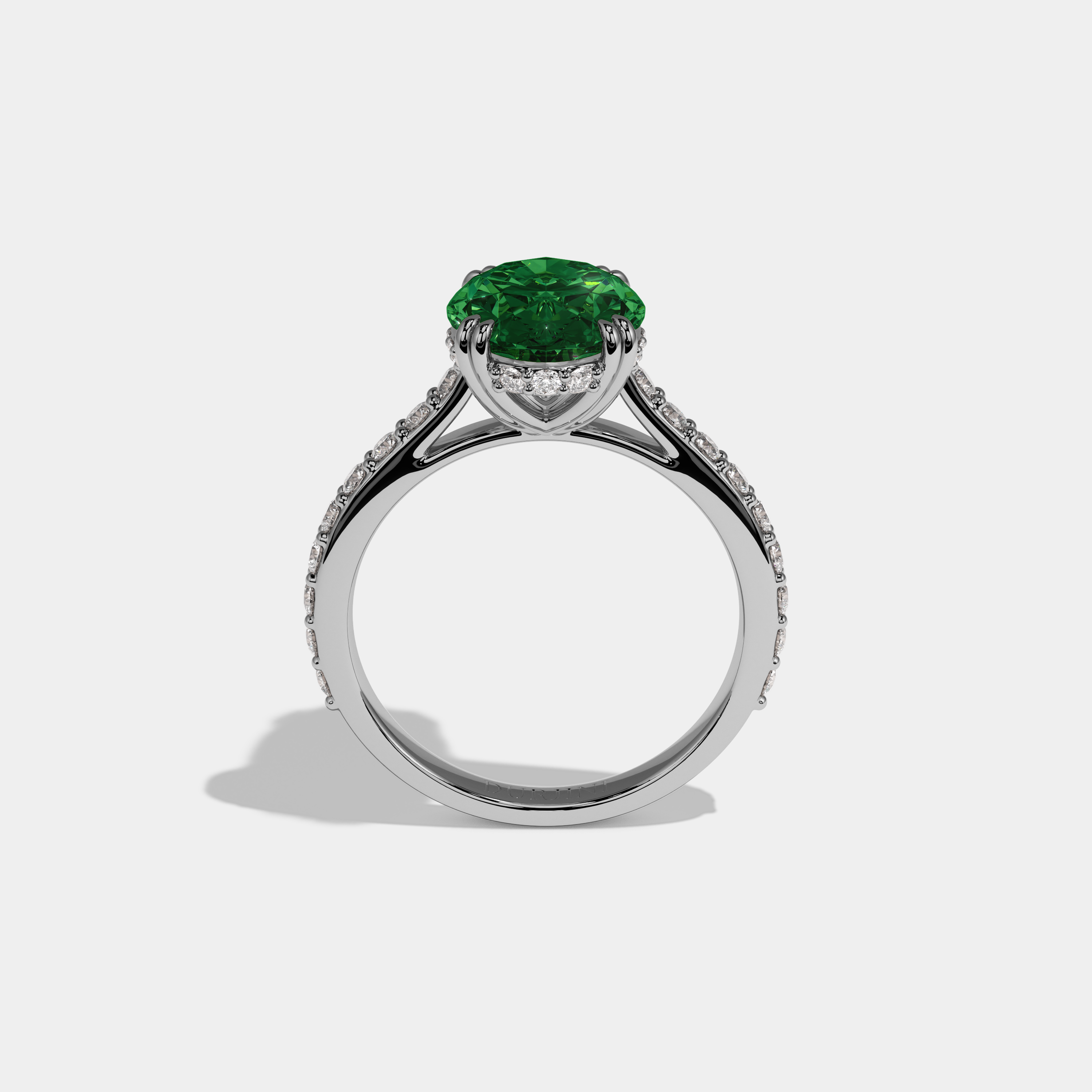 Alexandra Fancy Dark Green Oval Cut Diamond Band Engagement Ring 7ct 18K White Gold