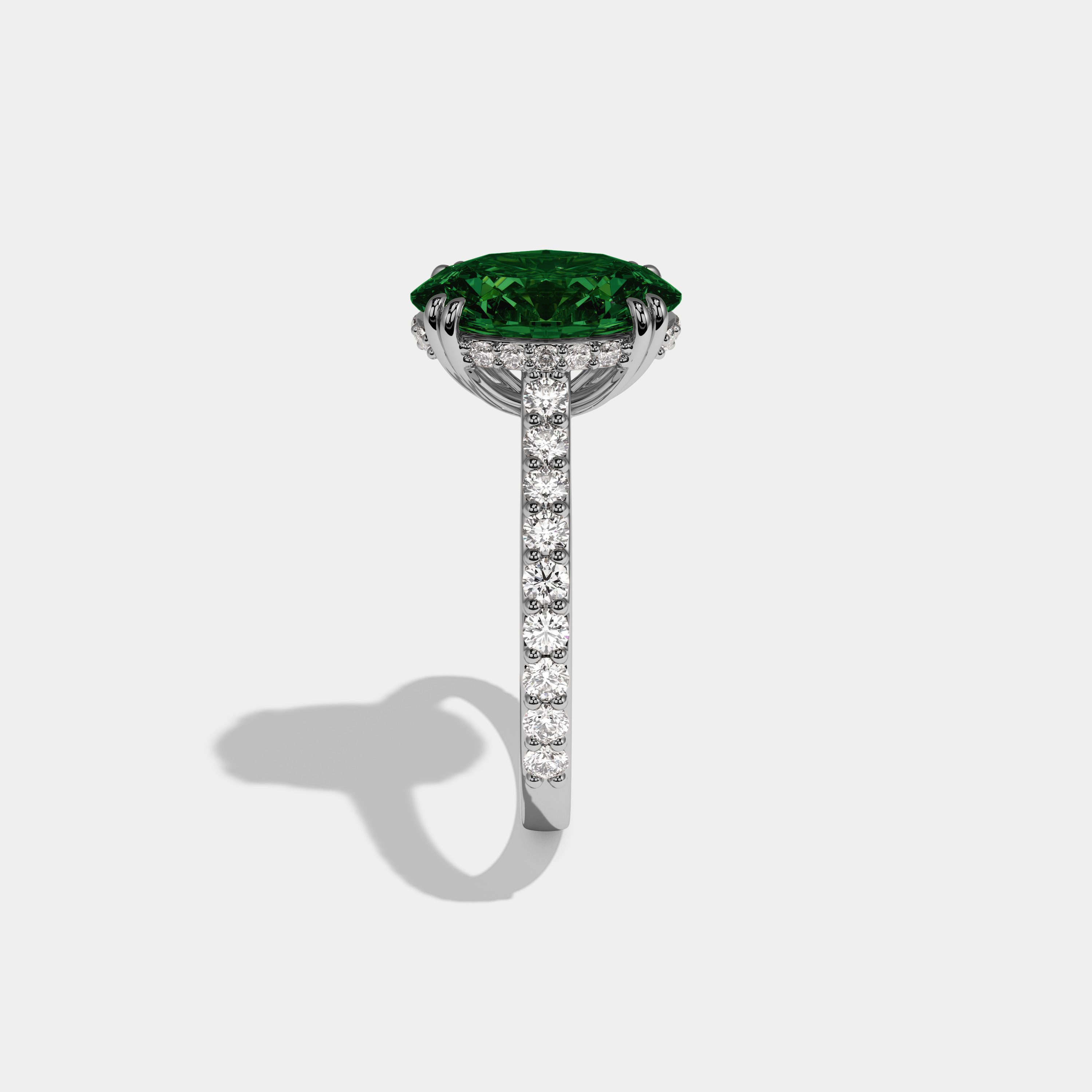 Alexandra Fancy Dark Green Oval Cut Diamond Band Engagement Ring 7ct 18K White Gold