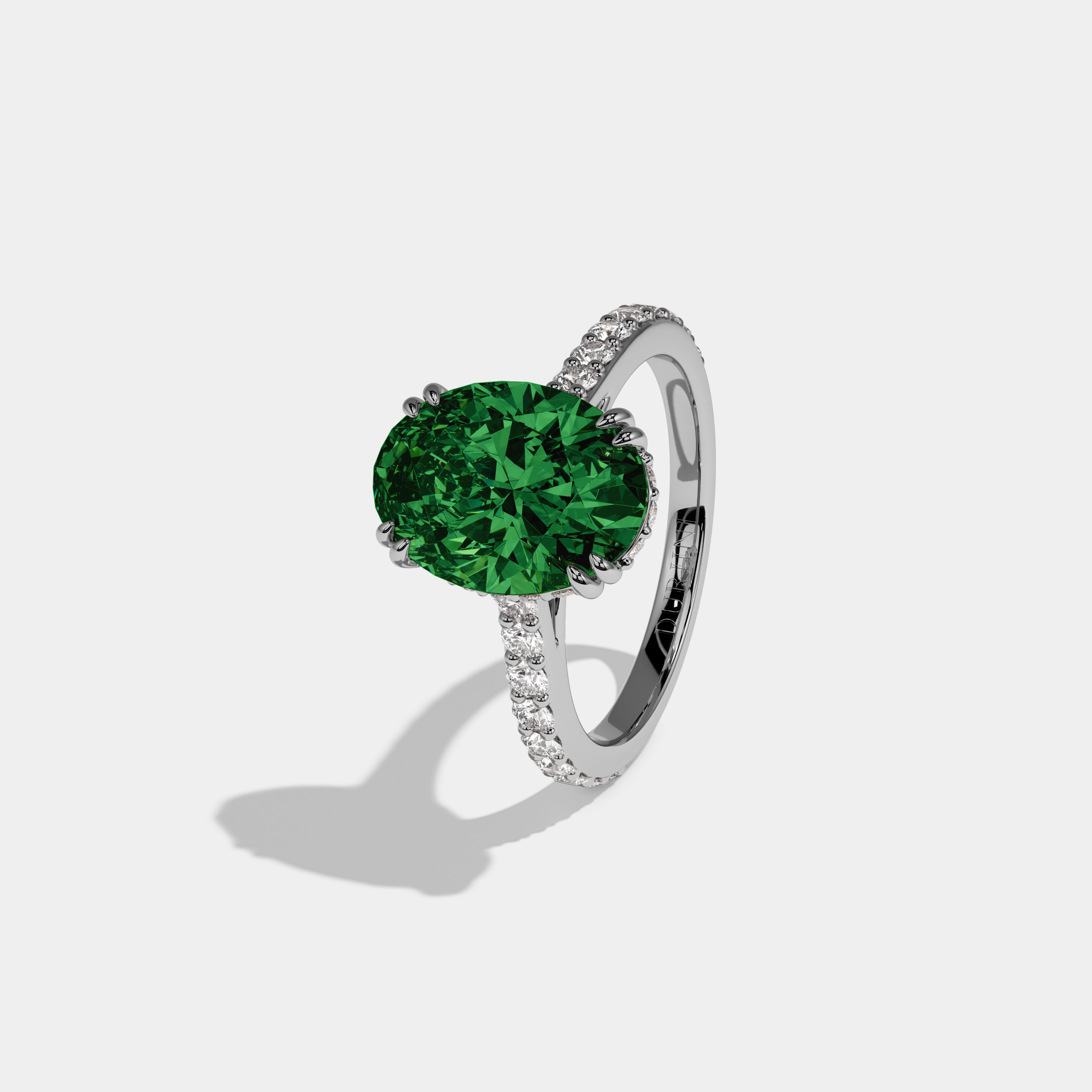 Alexandra Fancy Dark Green Oval Cut Diamond Band Engagement Ring 7ct 18K White Gold