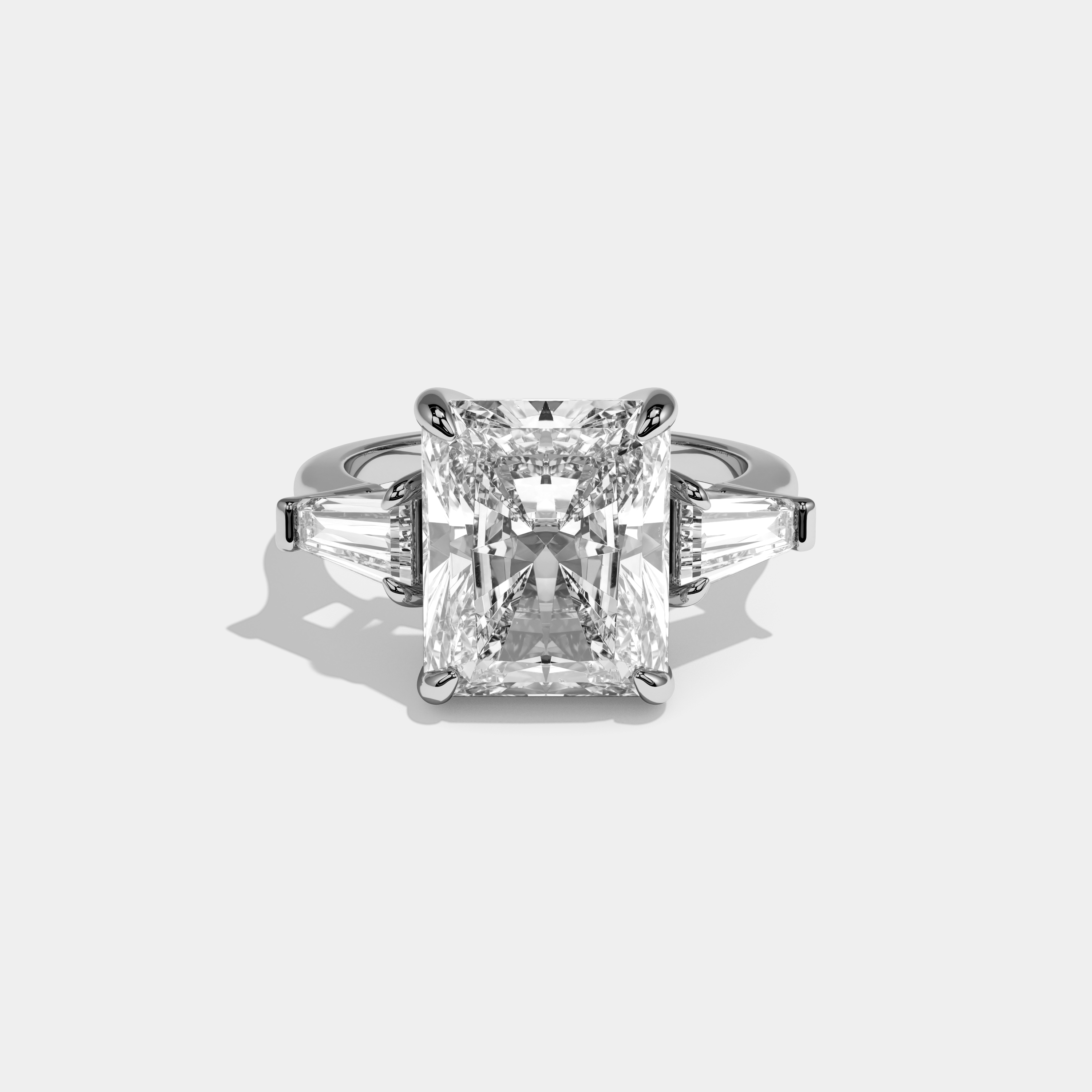 Elena Radiant Brilliant Cut Diamond With Baguette sides Plain Band Engagement Ring 10ct 18k White Gold