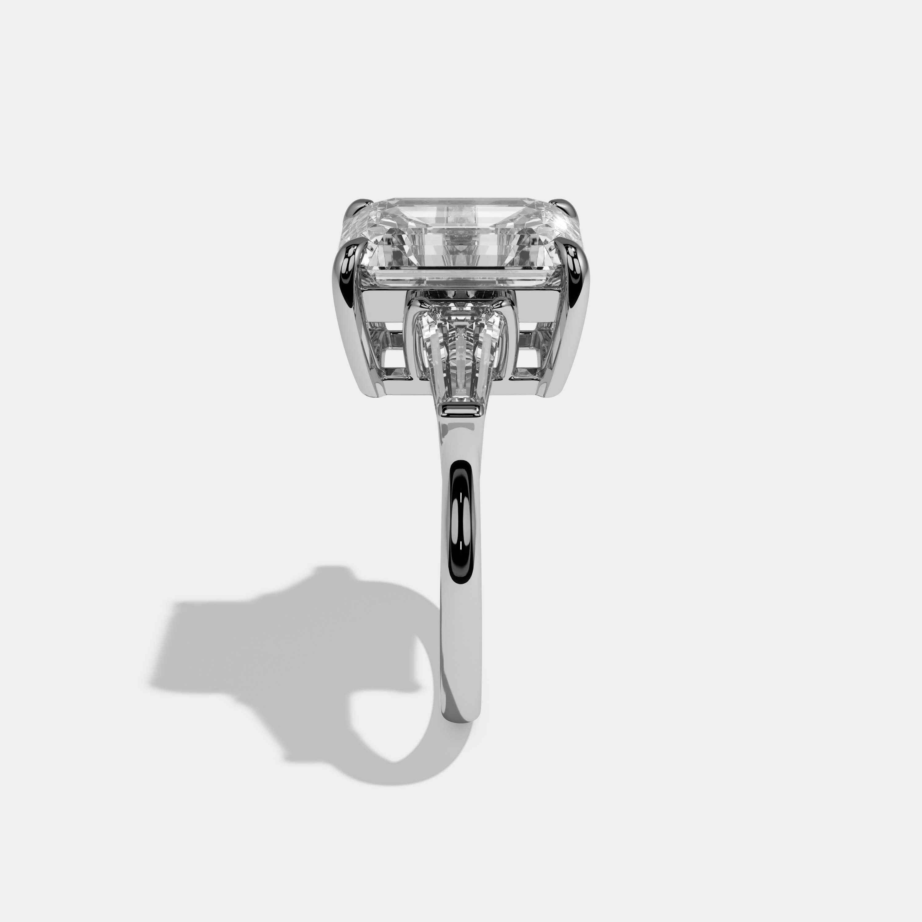 Clara Emerald Cut Diamond Plain Band With Tapered Baguette Cut Sides Engagement Ring 10ct 18k White Gold